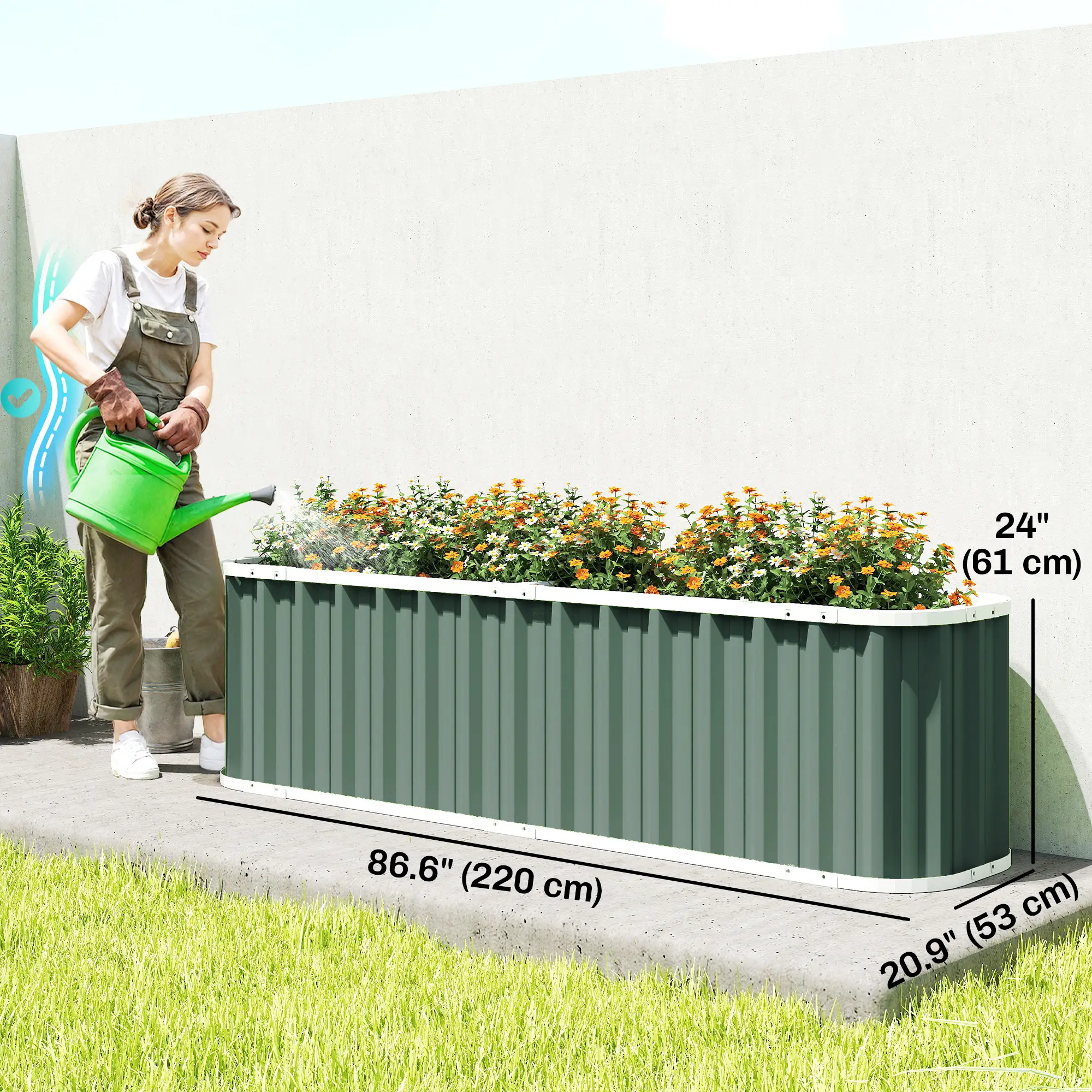 Galvanized Raised Garden Bed, Deep Rot Planter Box, 7' x 2' x 2', Light Green - Image 3