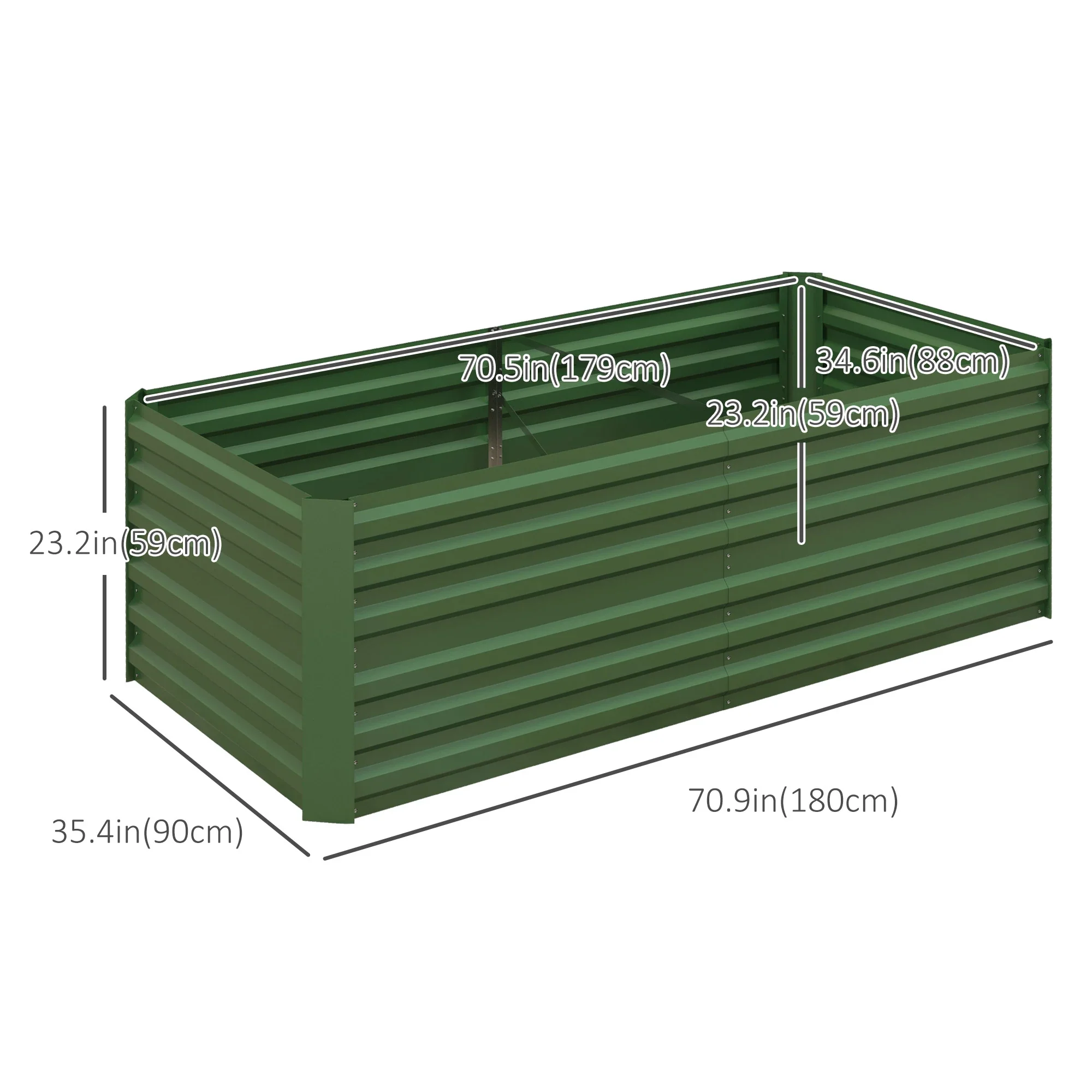 Galvanized Raised Garden Bed, Steel Planter, 71" x 35" x 23", Green - Image 3