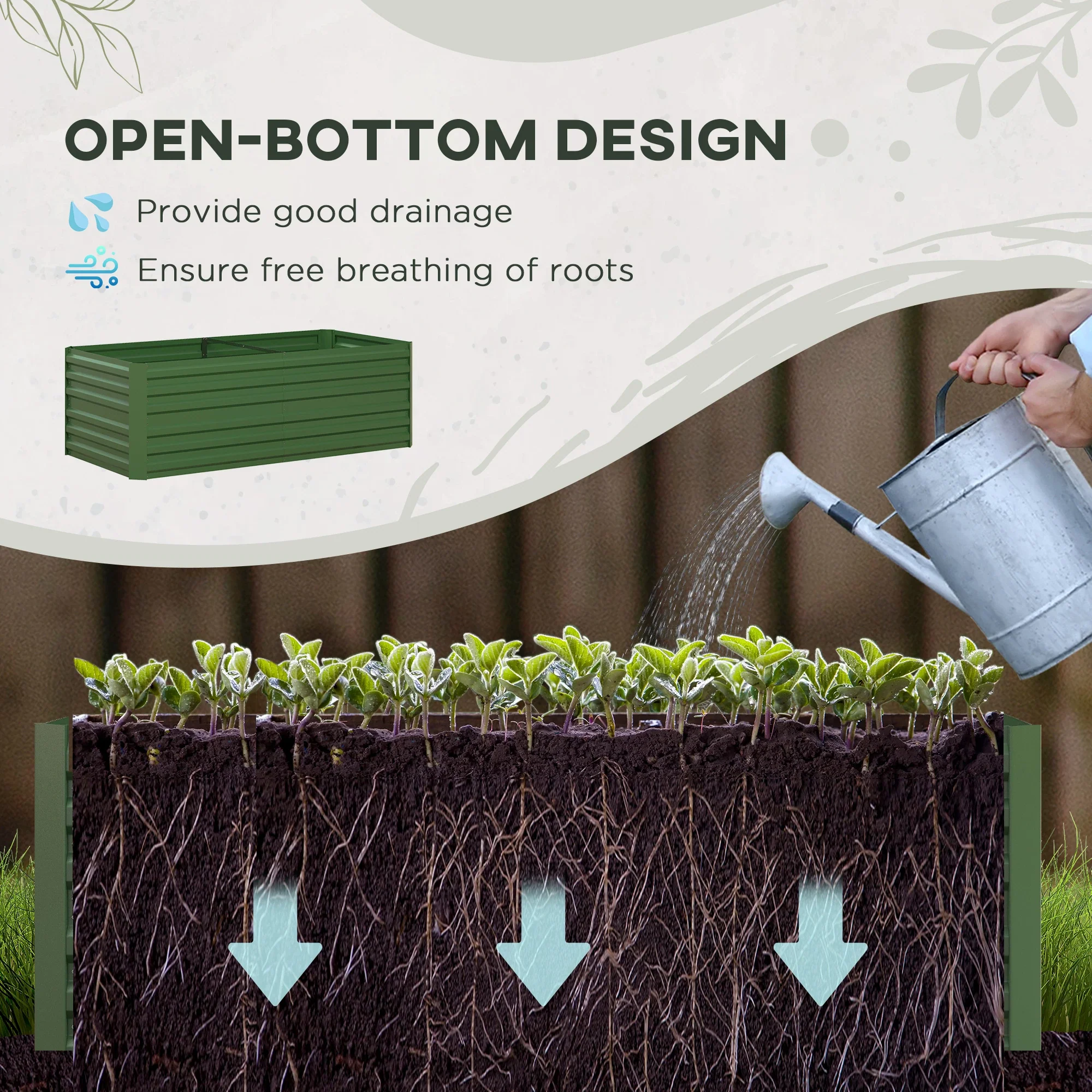 Galvanized Raised Garden Bed, Steel Planter, 71" x 35" x 23", Green - Image 4