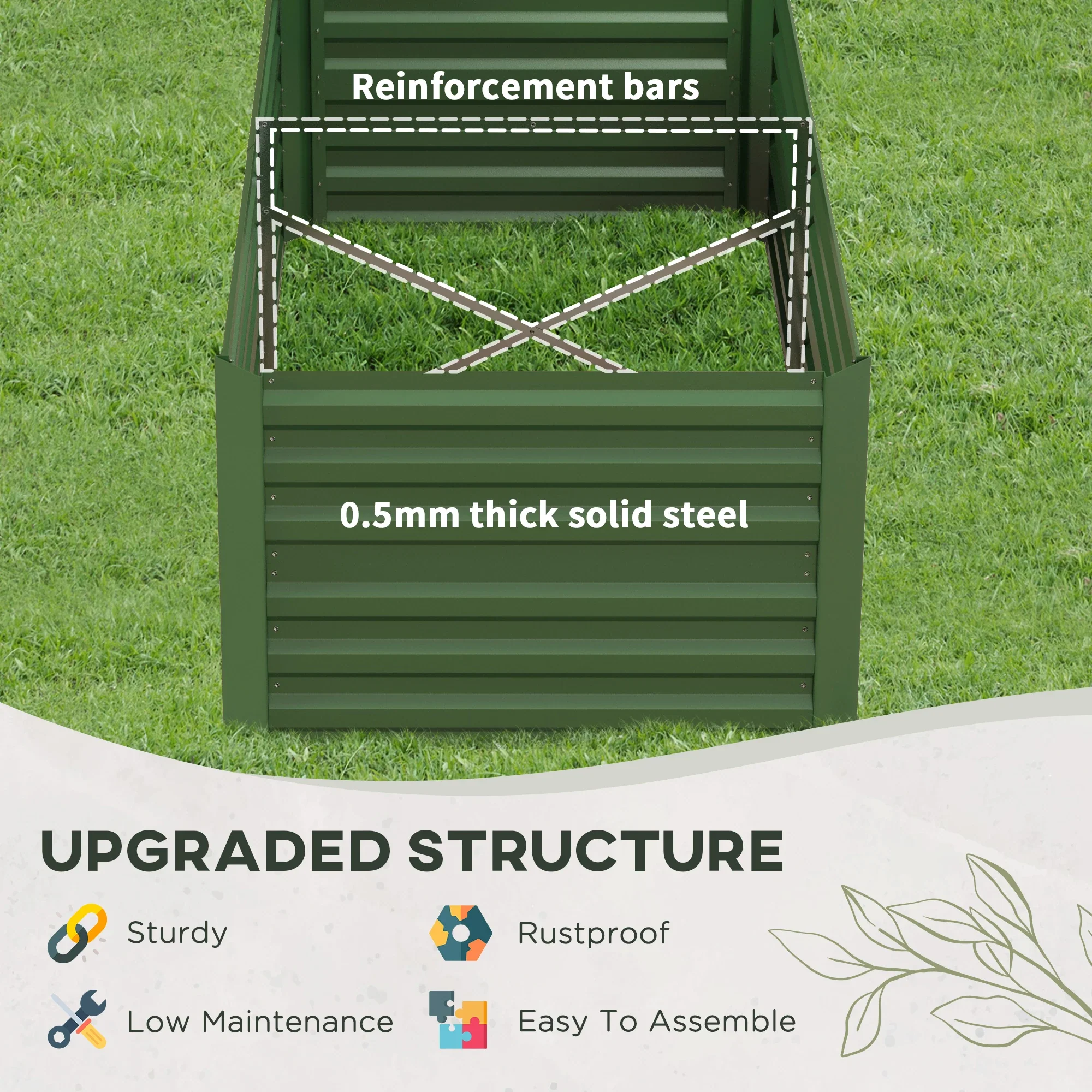 Galvanized Raised Garden Bed, Steel Planter, 71" x 35" x 23", Green - Image 5