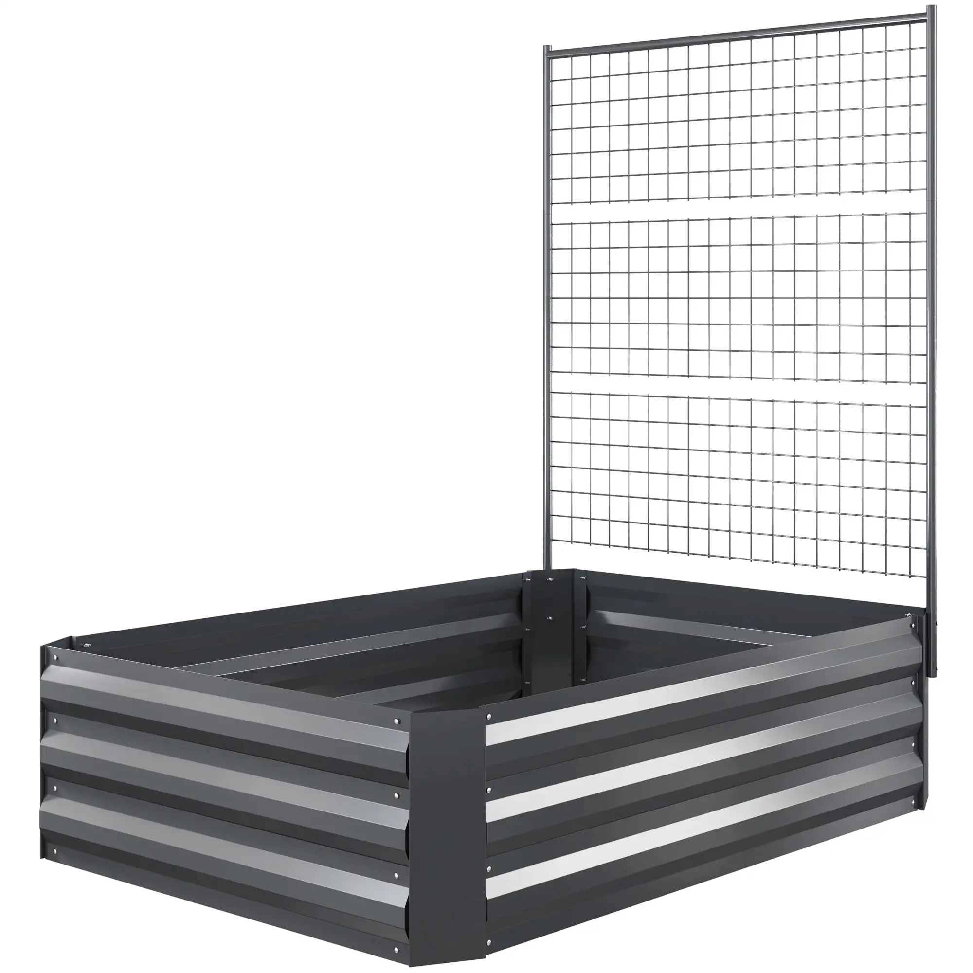 Galvanized Raised Garden Bed, Trellis for Climbing Plants, Dark Grey