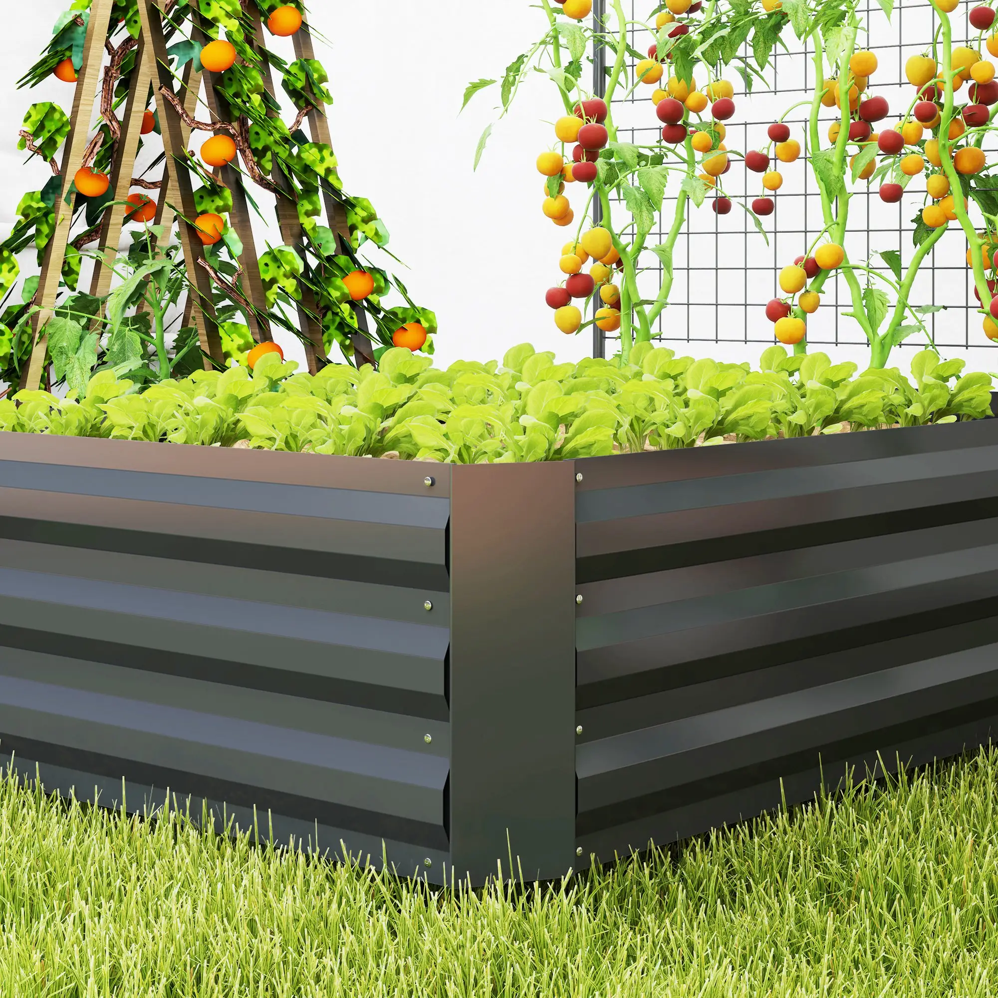 Galvanized Raised Garden Bed, Trellis for Climbing Plants, Dark Grey - Image 10