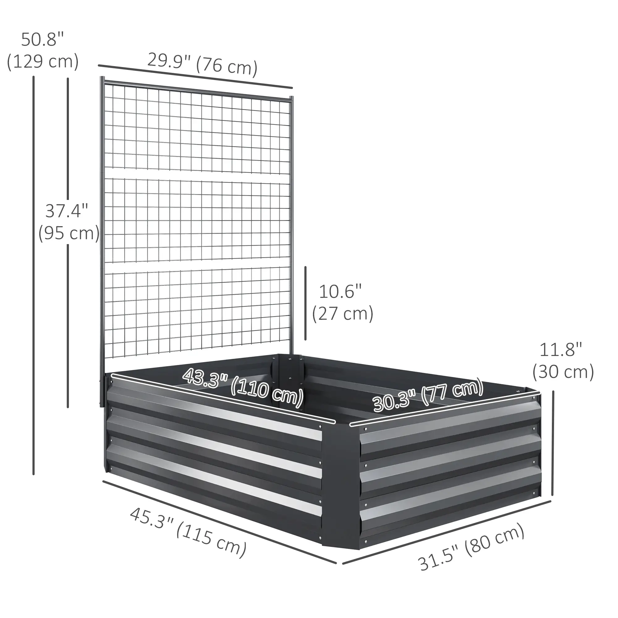Galvanized Raised Garden Bed, Trellis for Climbing Plants, Dark Grey - Image 3