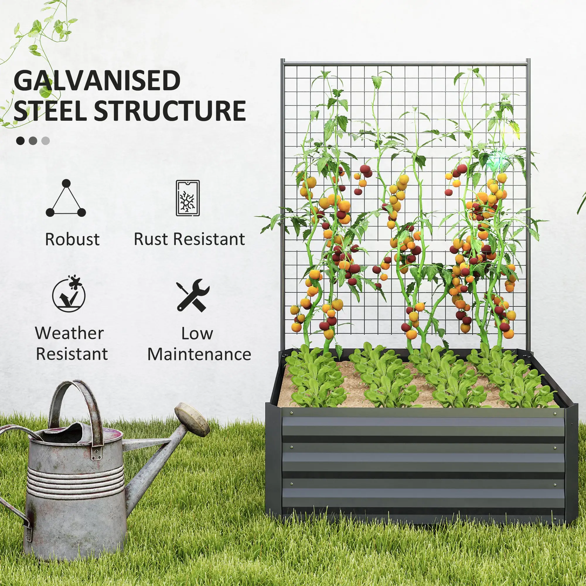 Galvanized Raised Garden Bed, Trellis for Climbing Plants, Dark Grey - Image 5