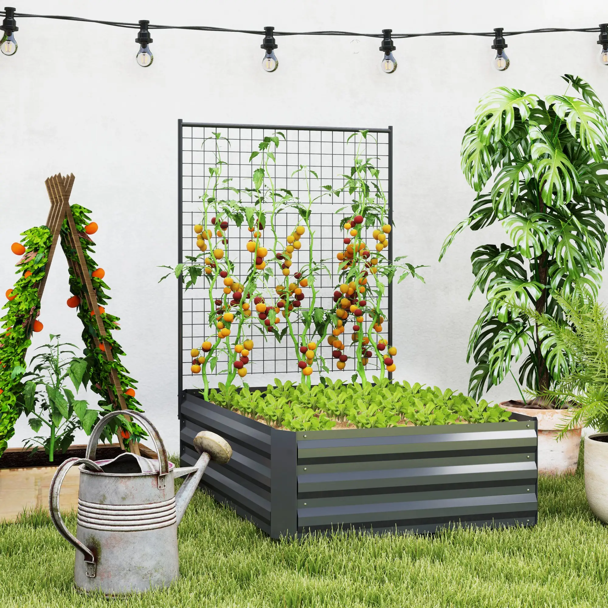 Galvanized Raised Garden Bed, Trellis for Climbing Plants, Dark Grey - Image 8