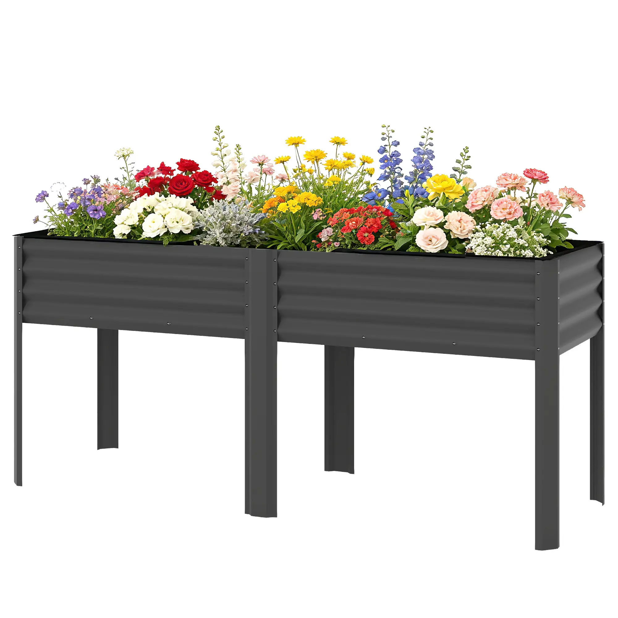 Galvanized Raised Garden Bed With Legs, 71" x 22" x 31.5", Planter Box With Reinforced Bars