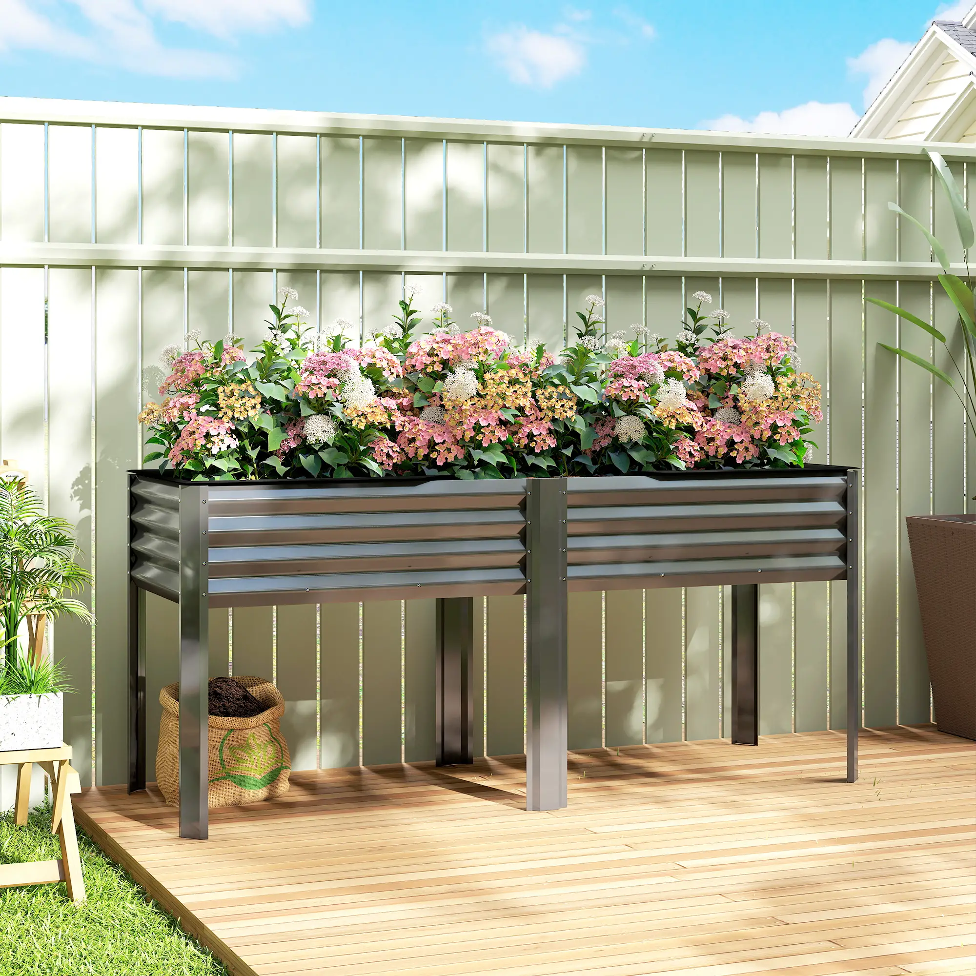 Galvanized Raised Garden Bed With Legs, 71" x 22" x 31.5", Planter Box With Reinforced Bars - Image 2