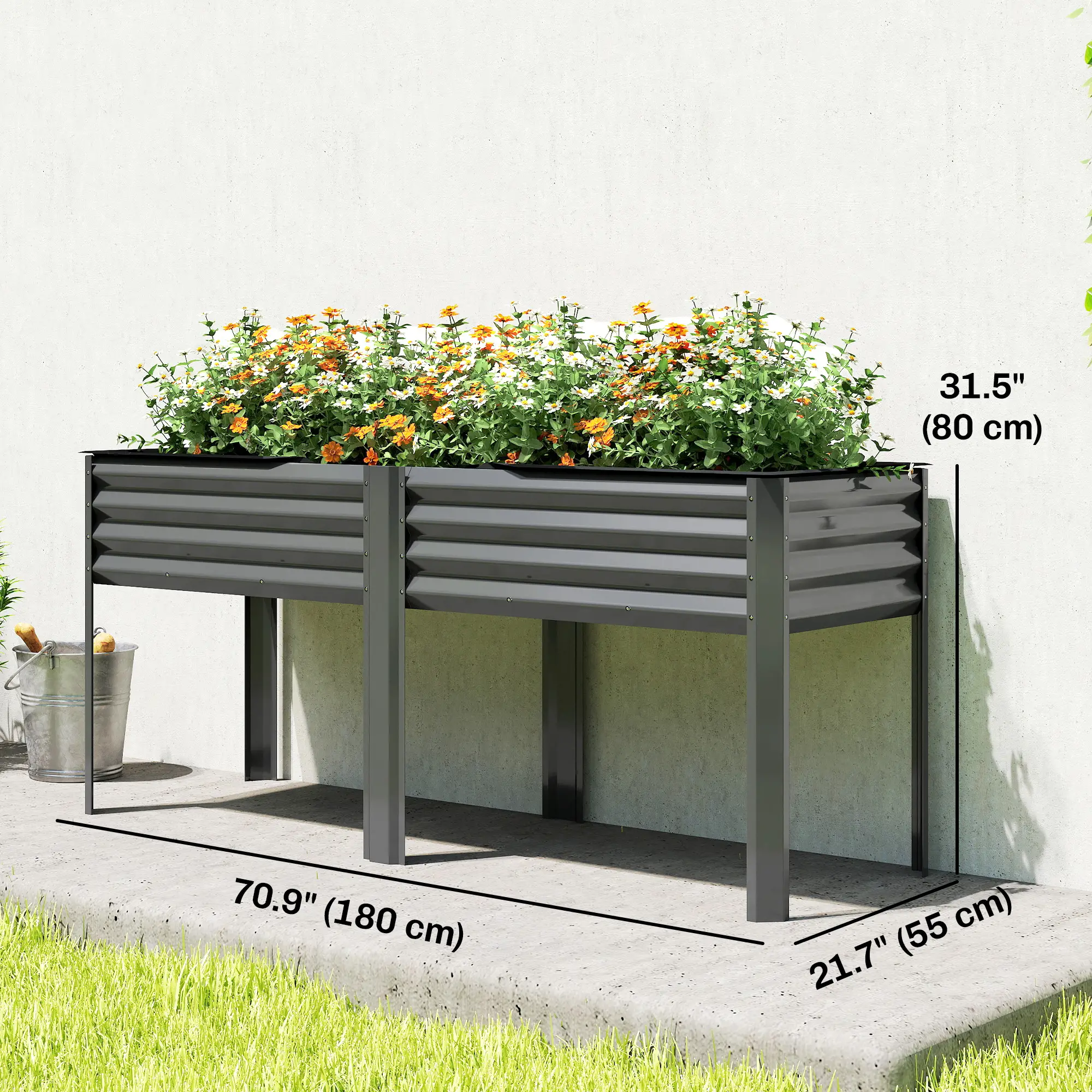 Galvanized Raised Garden Bed With Legs, 71" x 22" x 31.5", Planter Box With Reinforced Bars - Image 3