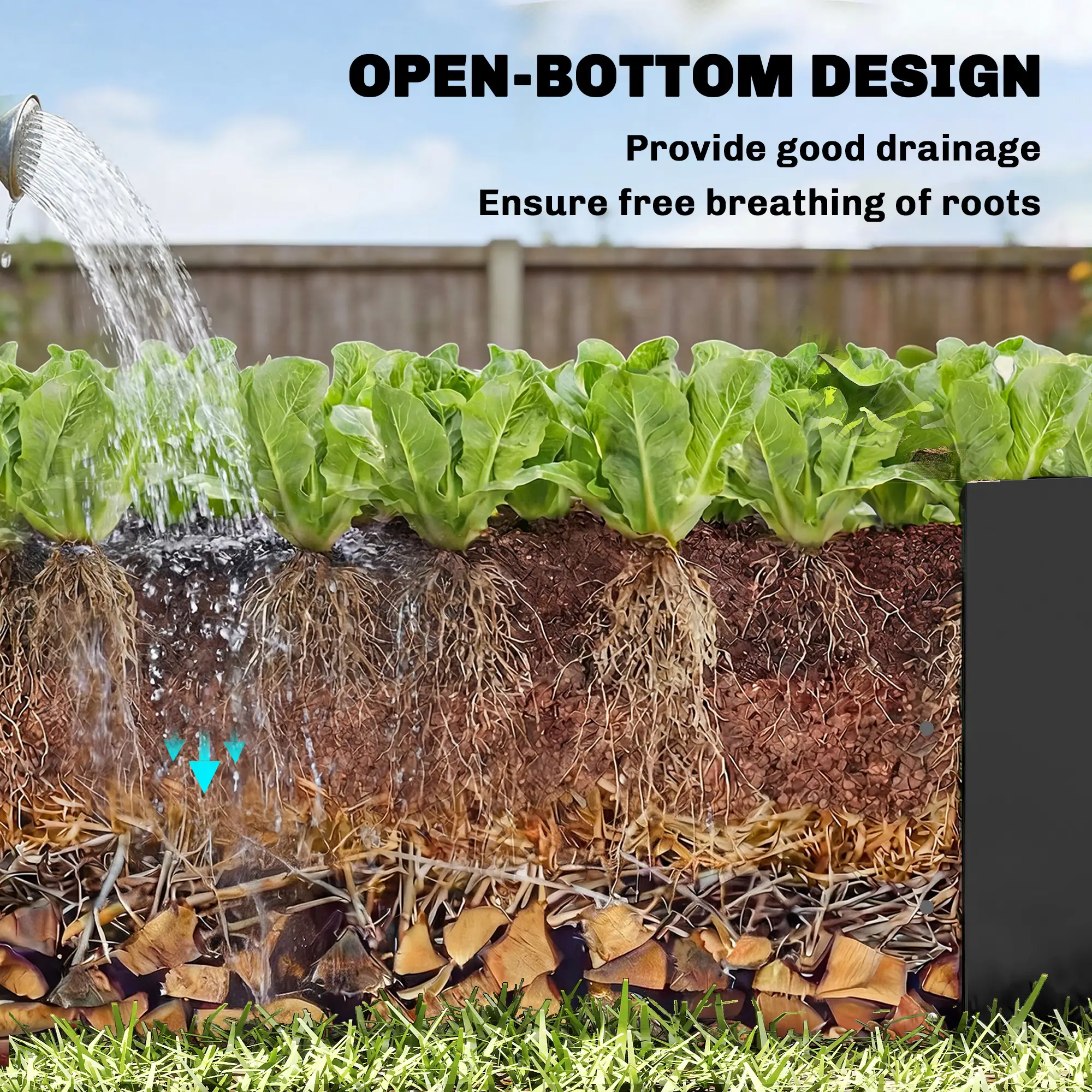 Galvanized Raised Garden Bed With Trellis, Open Bottom Planter Box, Black - Image 5