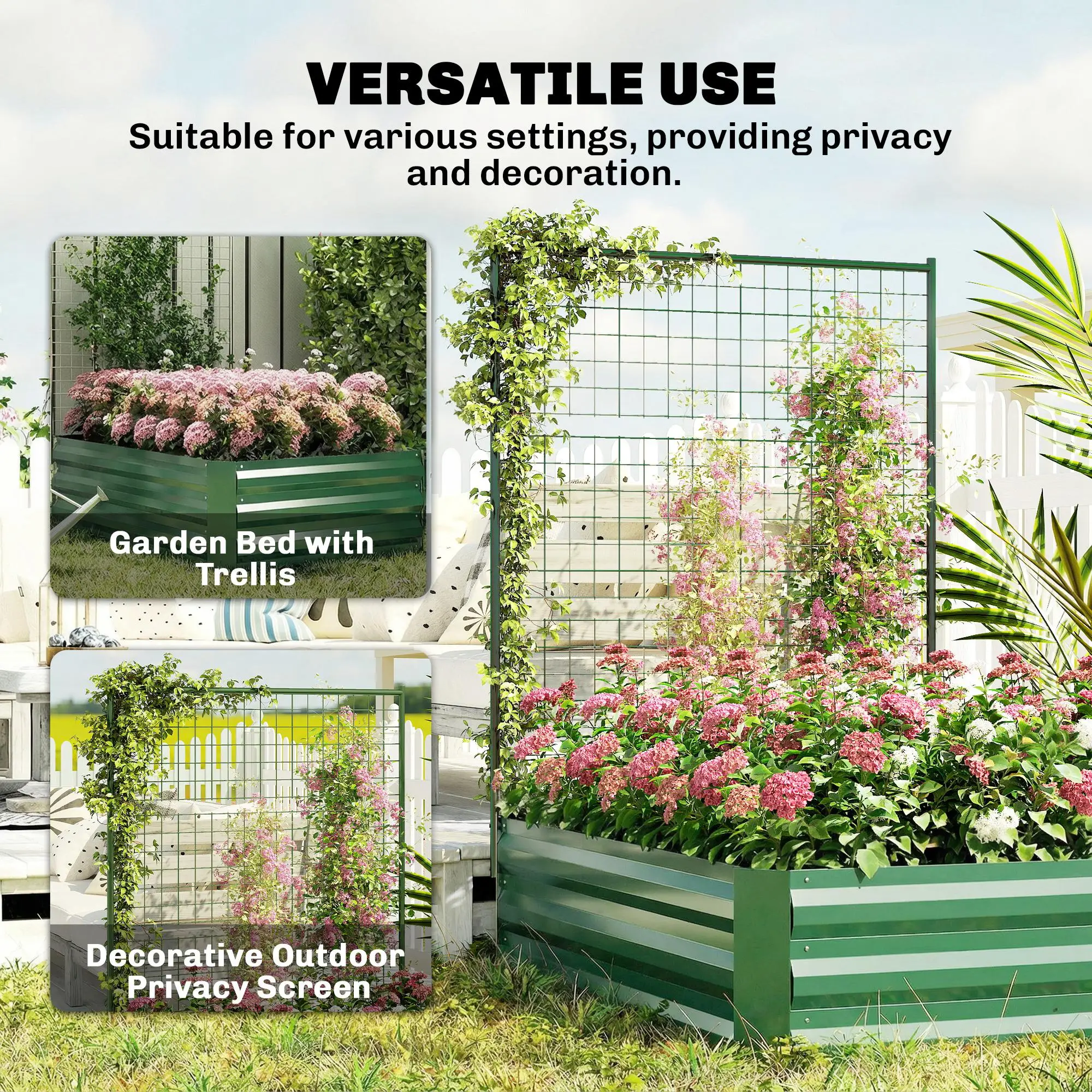 Galvanized Raised Garden Bed With Trellis, Outdoor Planter Box, Green - Image 7