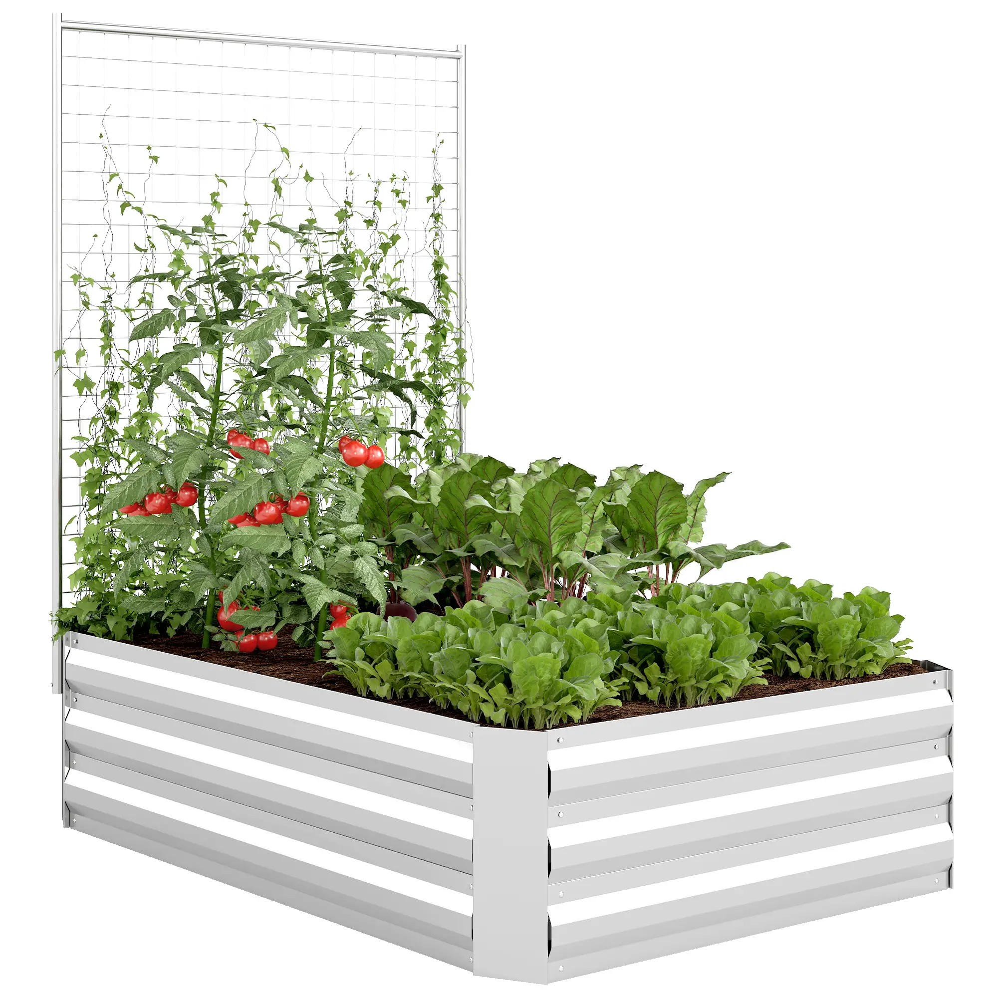 Galvanized Raised Garden Bed With Trellis, Planter Box, Open Bottom, Silver - Image 11