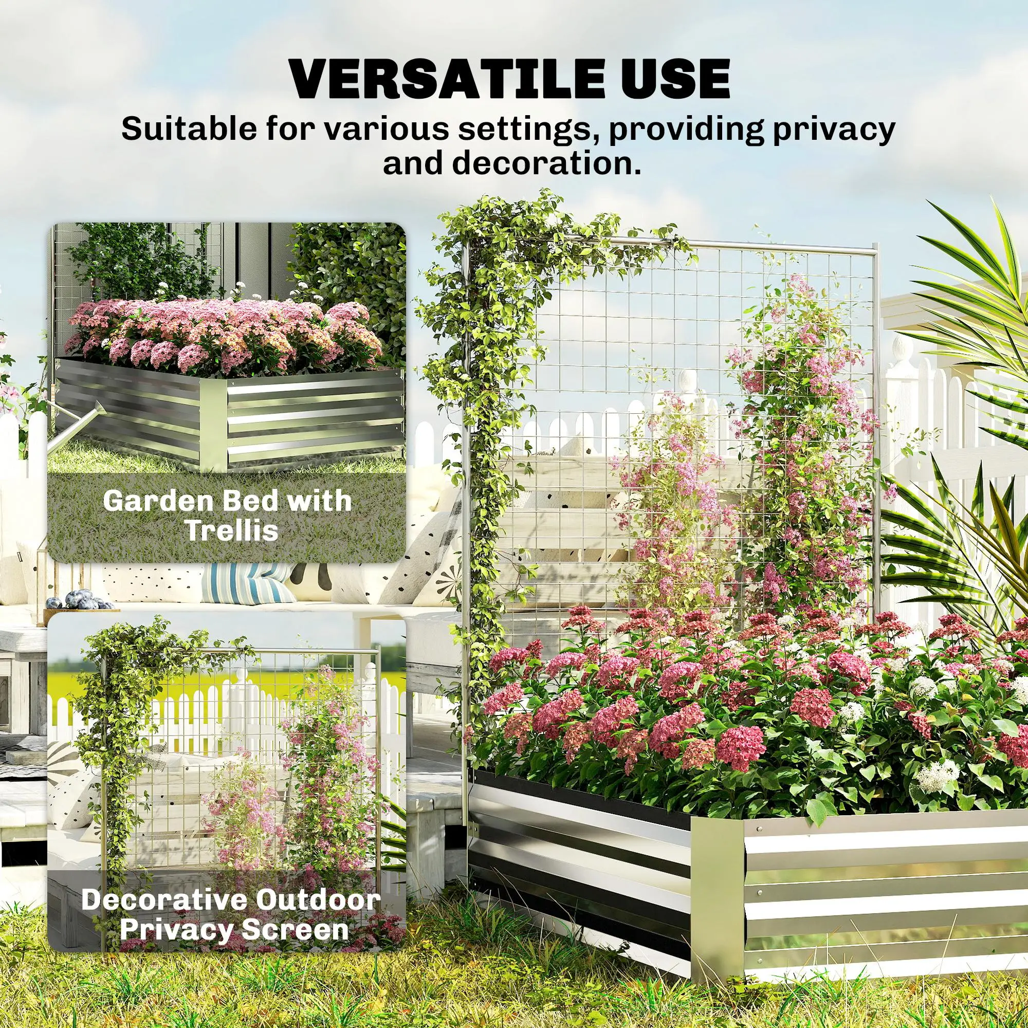 Galvanized Raised Garden Bed With Trellis, Planter Box, Open Bottom, Silver - Image 7