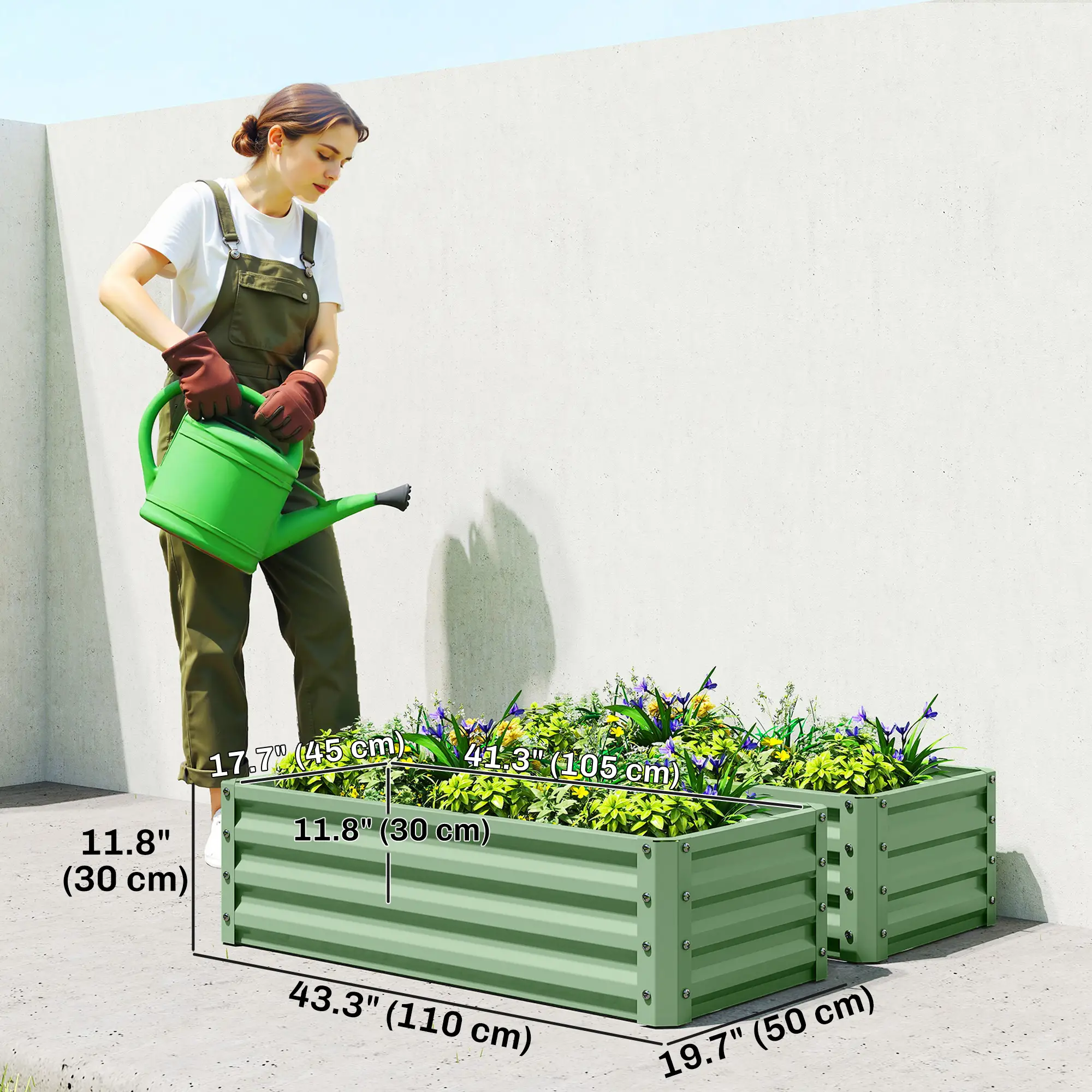 Galvanized Raised Garden Beds, Outdoor Planter Box Set, Light Green - Image 3