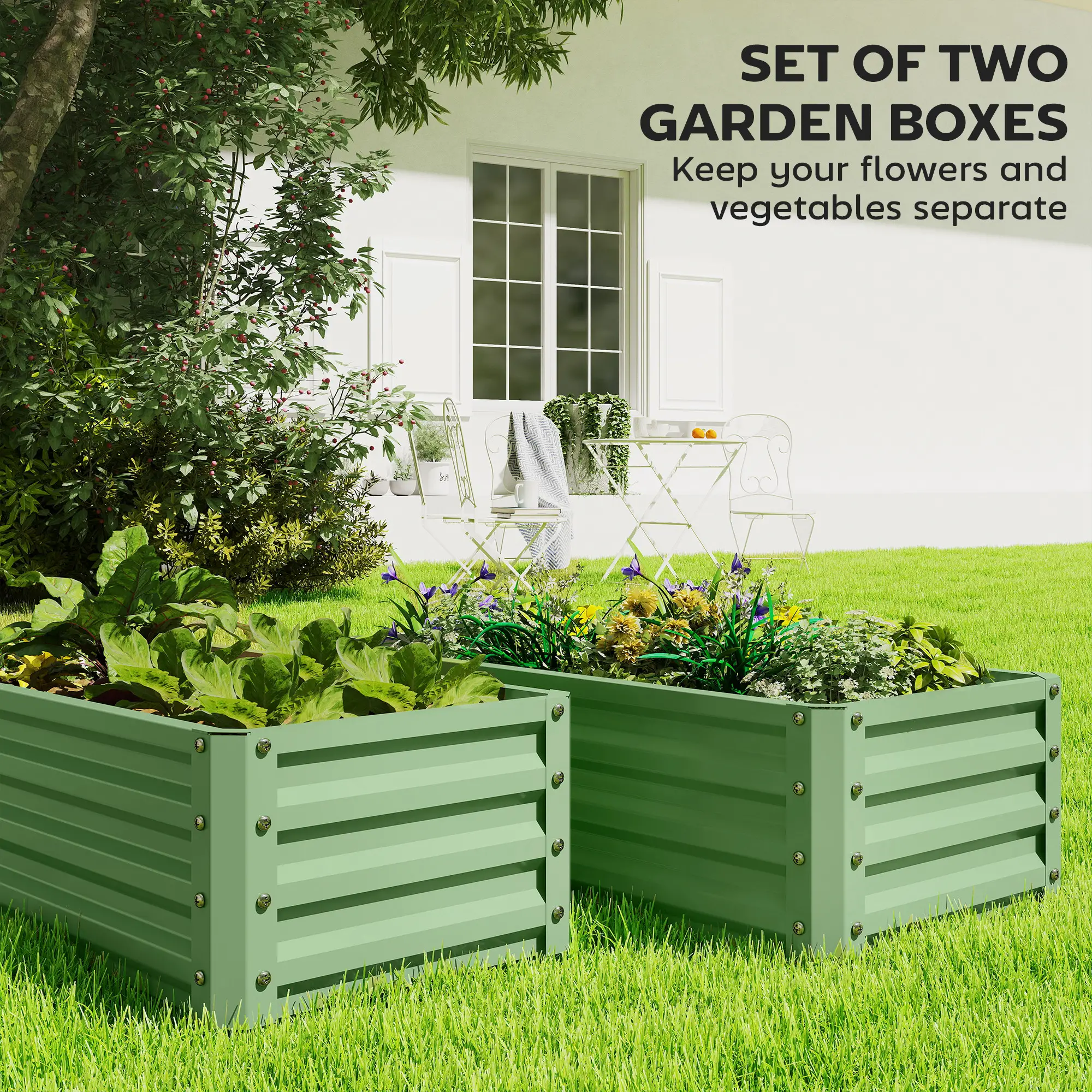 Galvanized Raised Garden Beds, Outdoor Planter Box Set, Light Green - Image 4