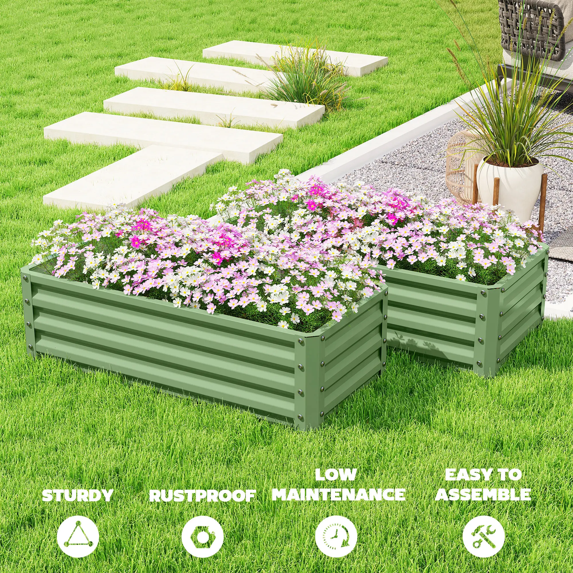 Galvanized Raised Garden Beds, Outdoor Planter Box Set, Light Green - Image 7