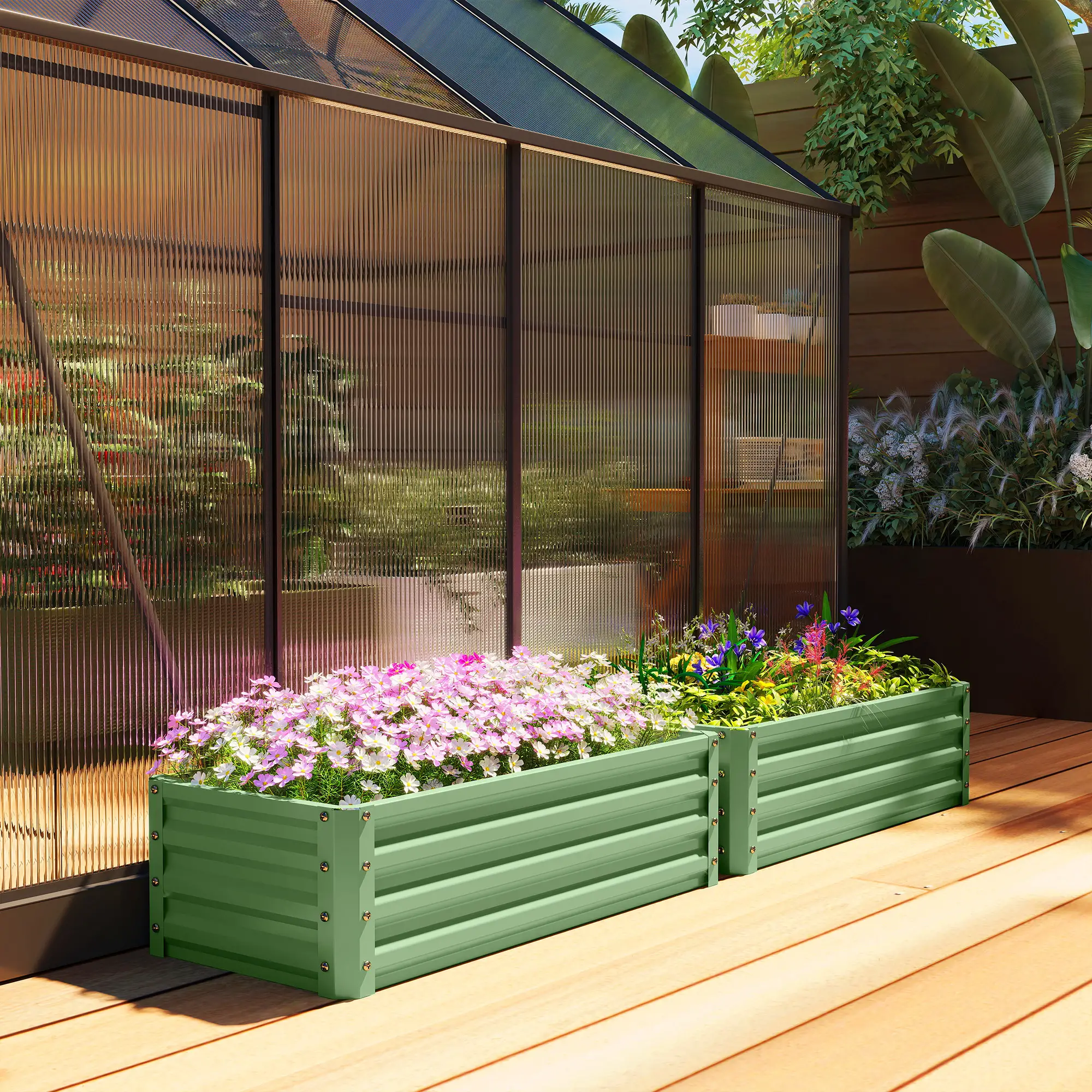 Galvanized Raised Garden Beds, Outdoor Planter Box Set, Light Green - Image 9