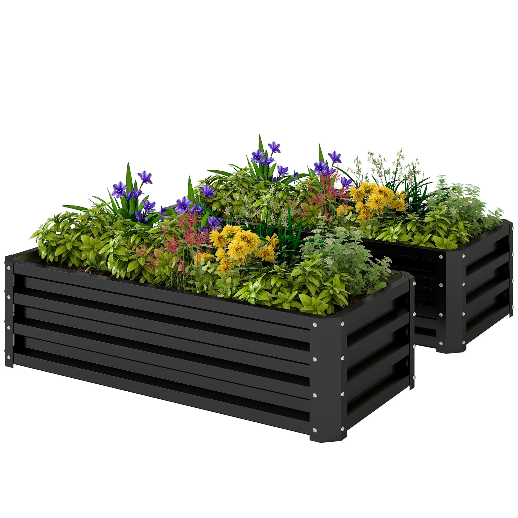 Galvanized Raised Garden Beds, Outdoor Planter Box, Set Of 2, Black