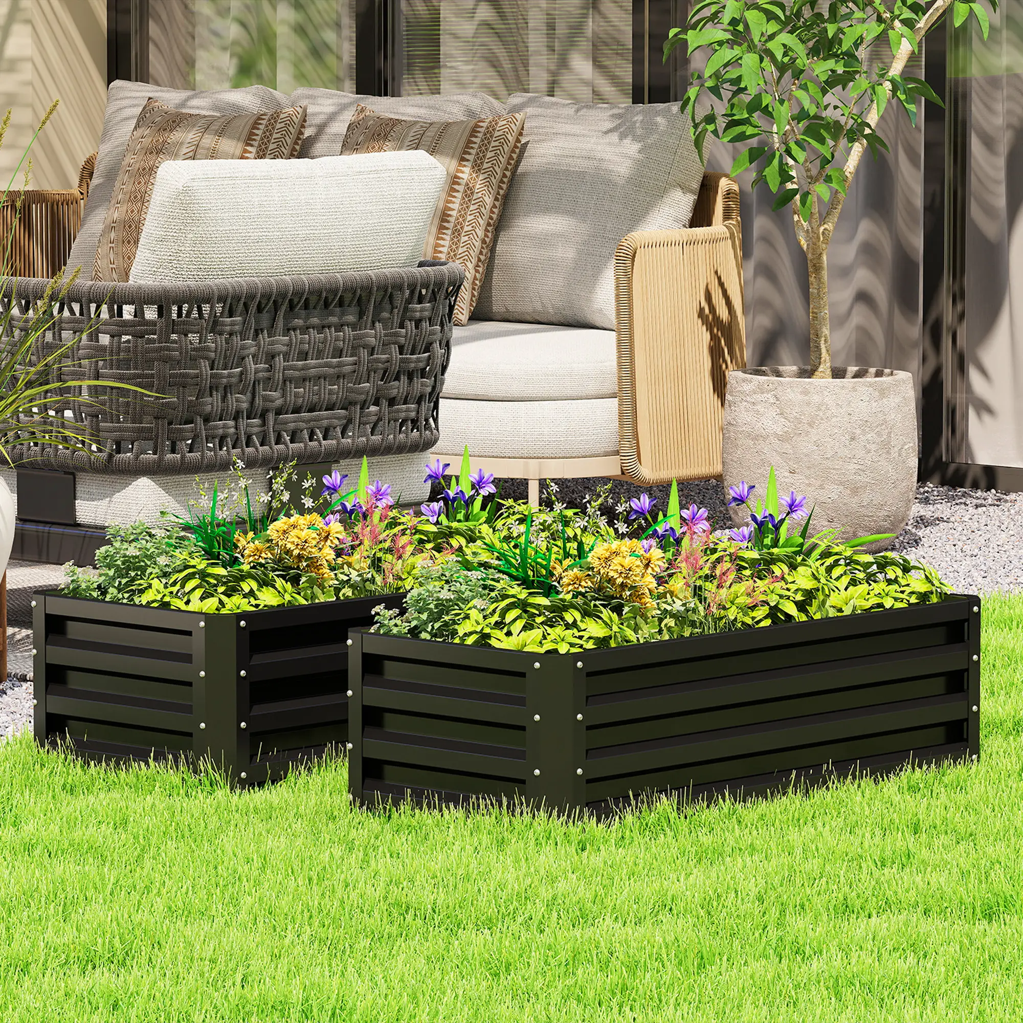 Galvanized Raised Garden Beds, Outdoor Planter Box, Set Of 2, Black - Image 2