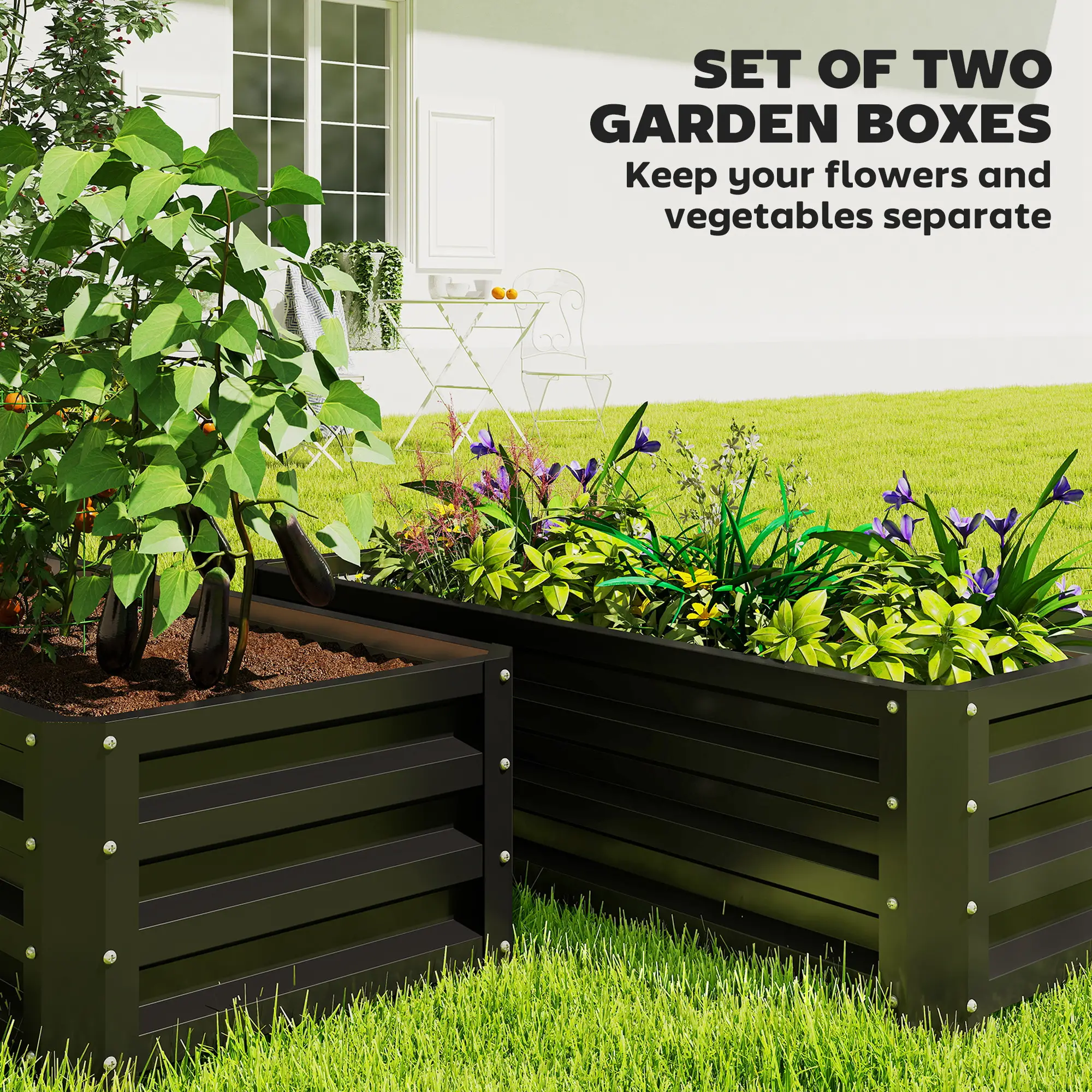 Galvanized Raised Garden Beds, Outdoor Planter Box, Set Of 2, Black - Image 4