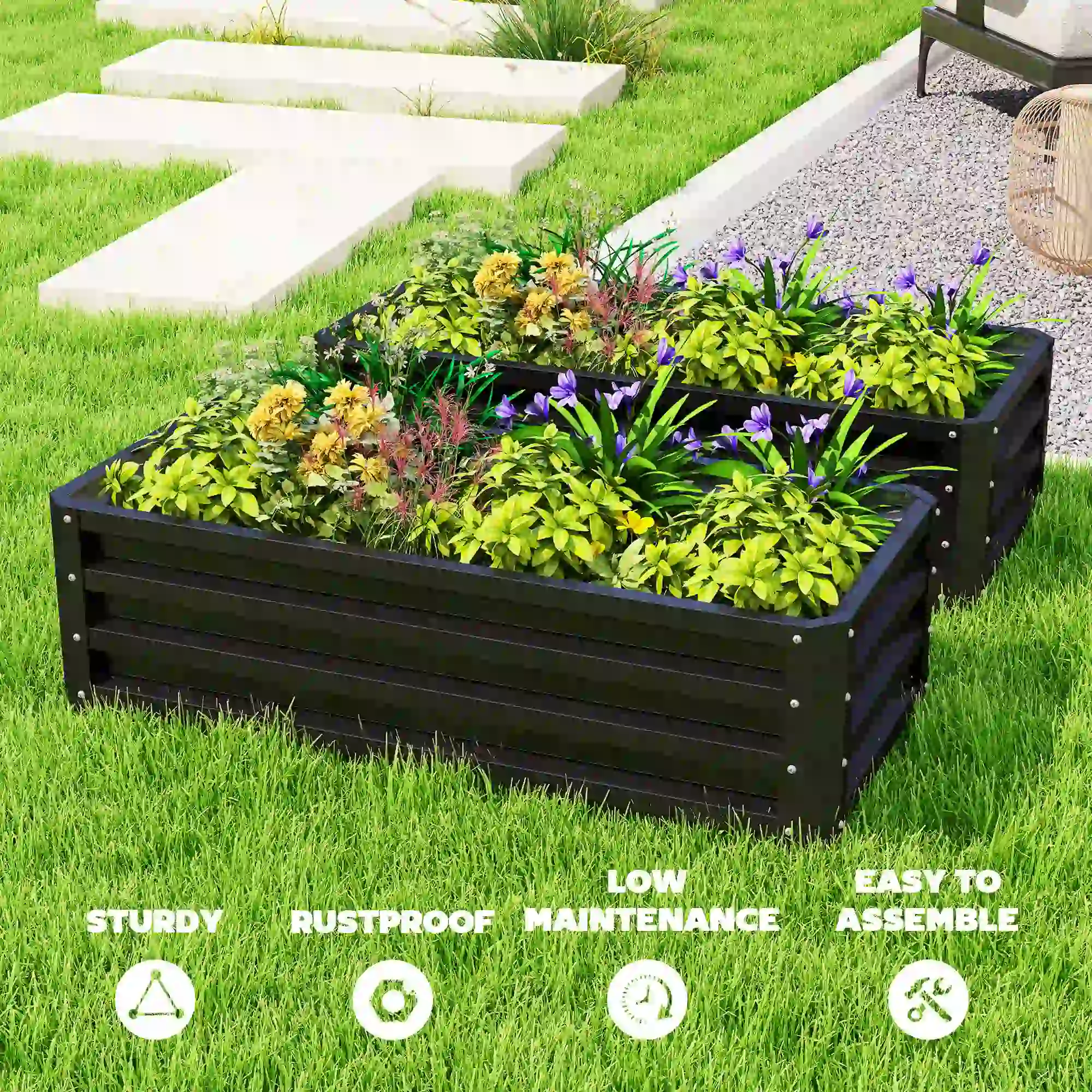 Galvanized Raised Garden Beds, Outdoor Planter Box, Set Of 2, Black - Image 7