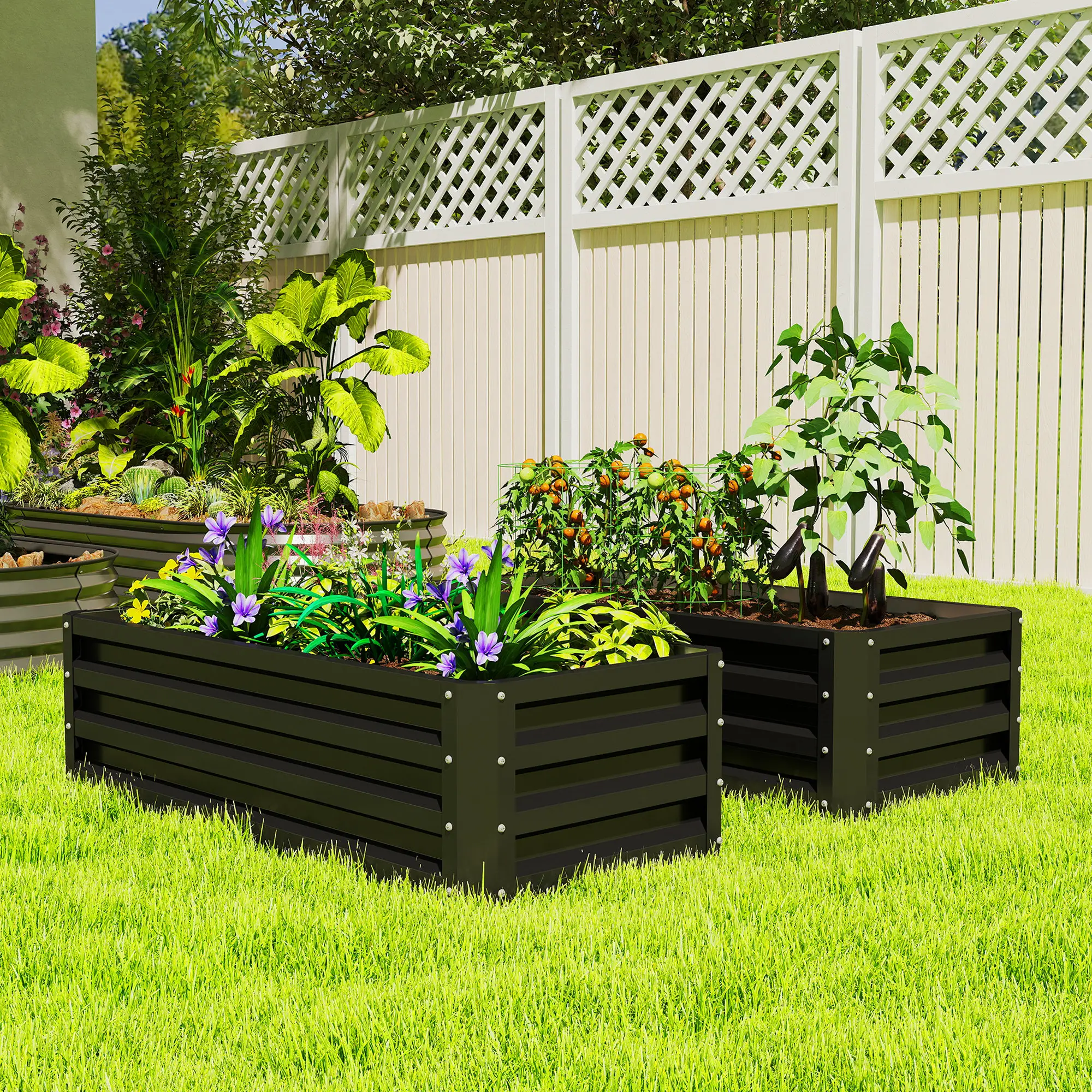 Galvanized Raised Garden Beds, Outdoor Planter Box, Set Of 2, Black - Image 8