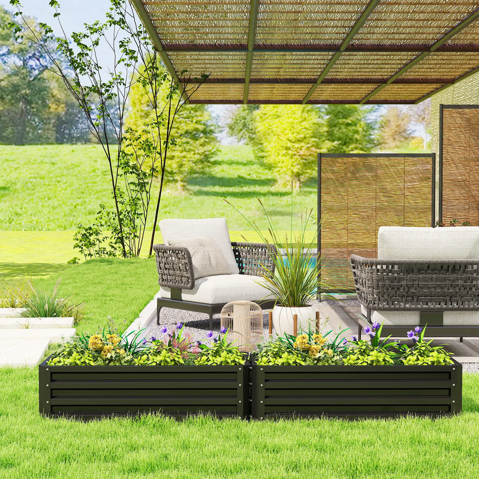 Galvanized Raised Garden Beds, Outdoor Planter Box, Set Of 2, Black - Image 9