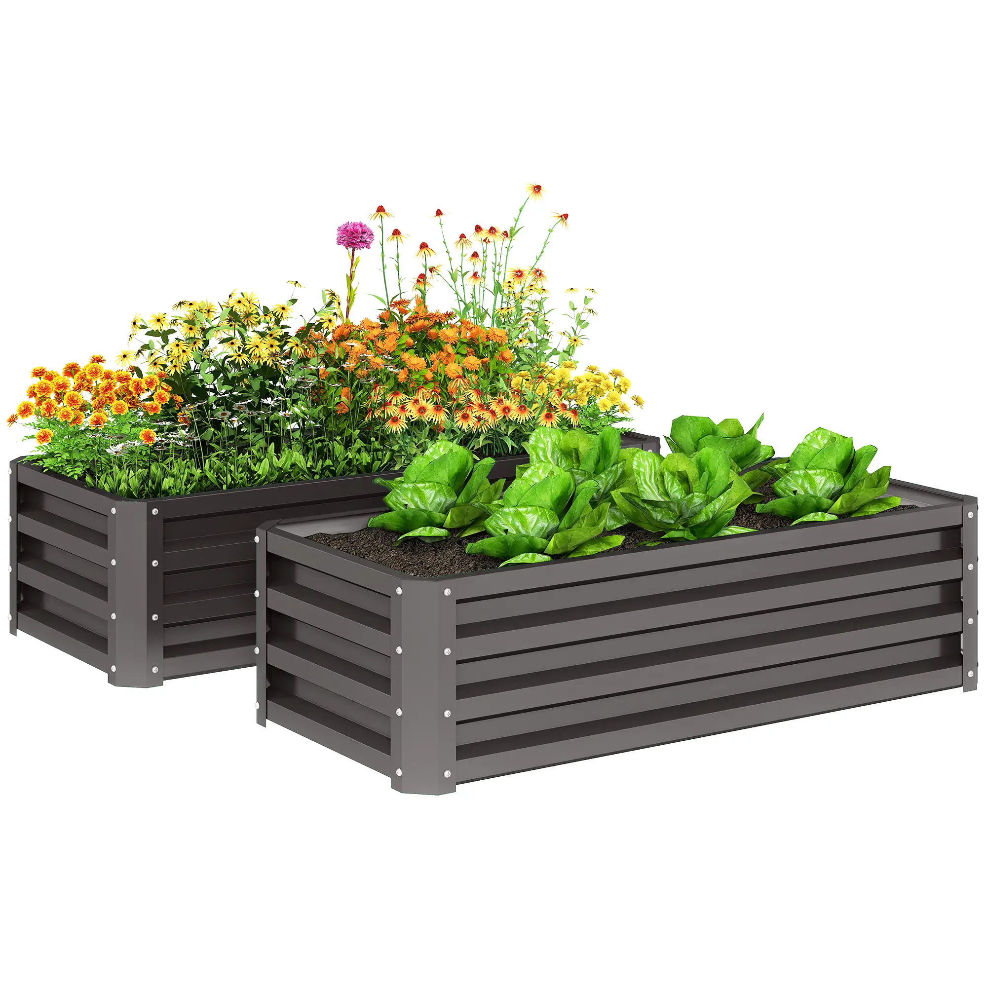 Galvanized Raised Garden Beds, Outdoor Planter Box, Set of 2, Dark Grey