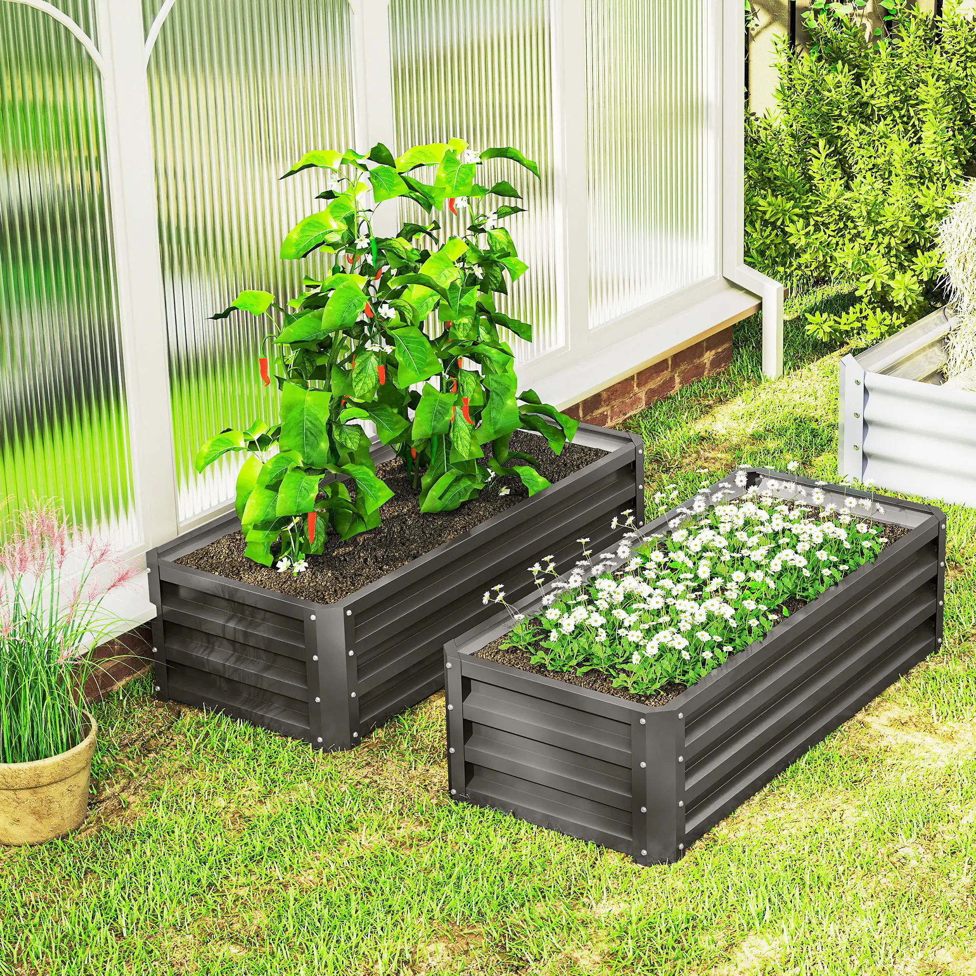 Galvanized Raised Garden Beds, Outdoor Planter Box, Set of 2, Dark Grey - Image 10