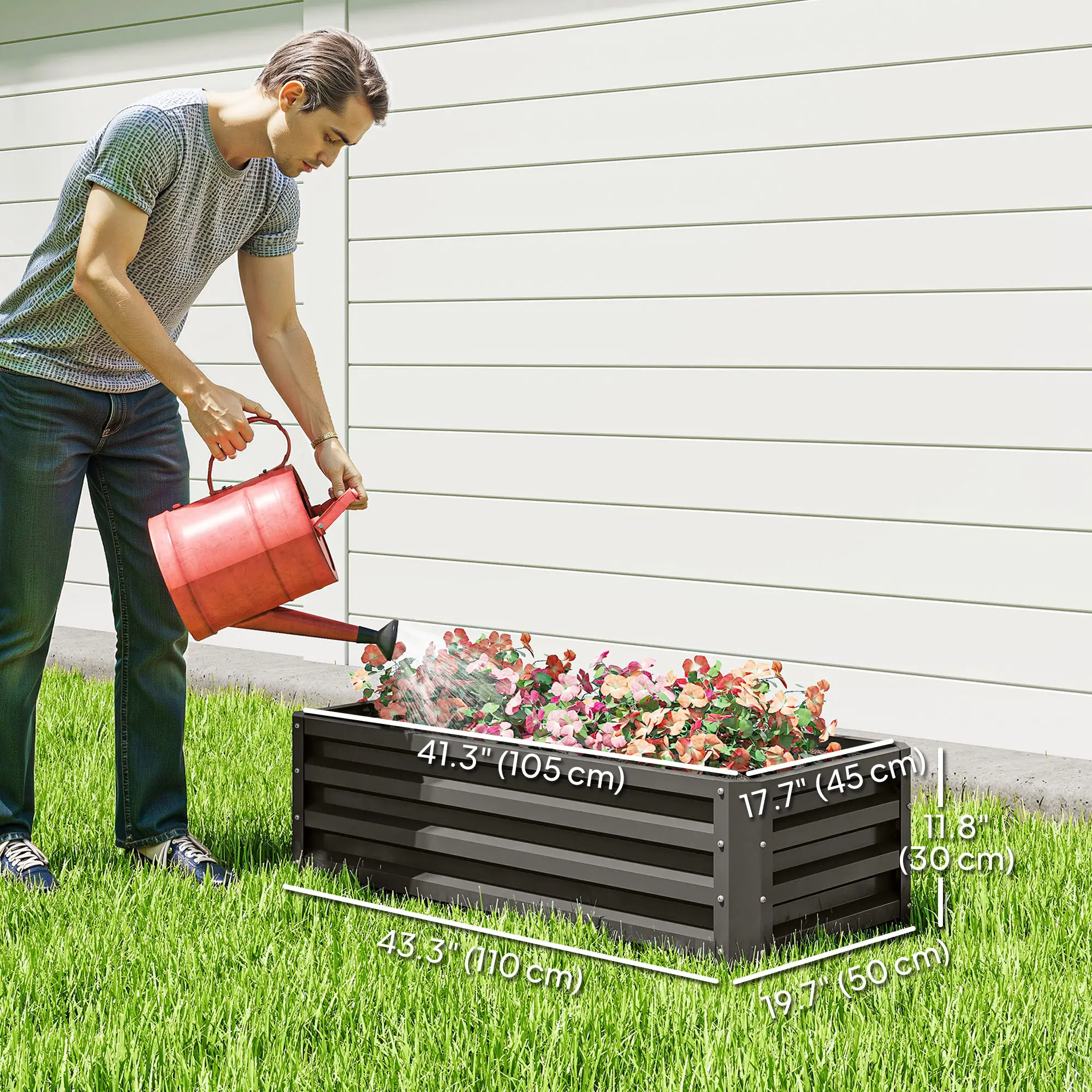 Galvanized Raised Garden Beds, Outdoor Planter Box, Set of 2, Dark Grey - Image 3