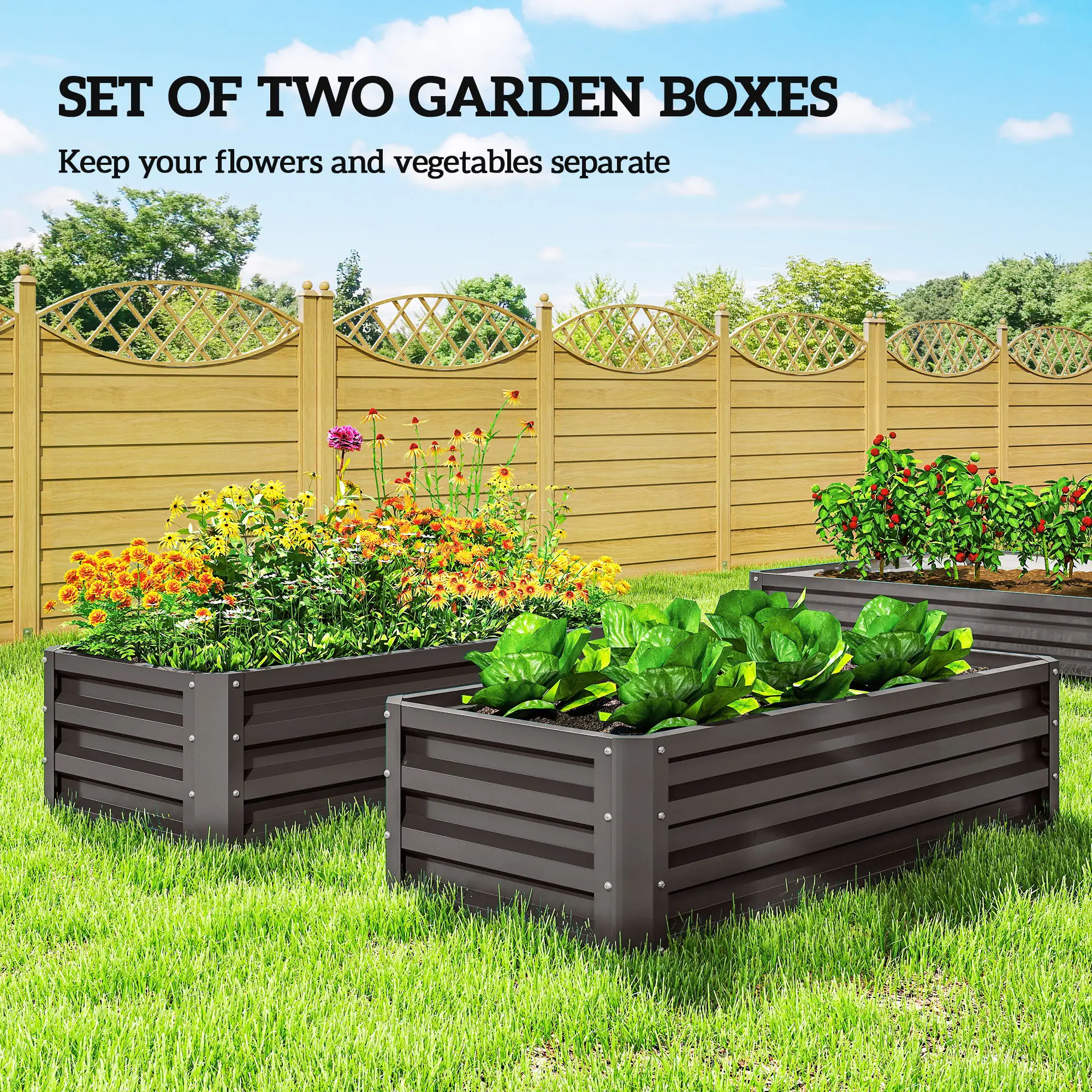 Galvanized Raised Garden Beds, Outdoor Planter Box, Set of 2, Dark Grey - Image 4