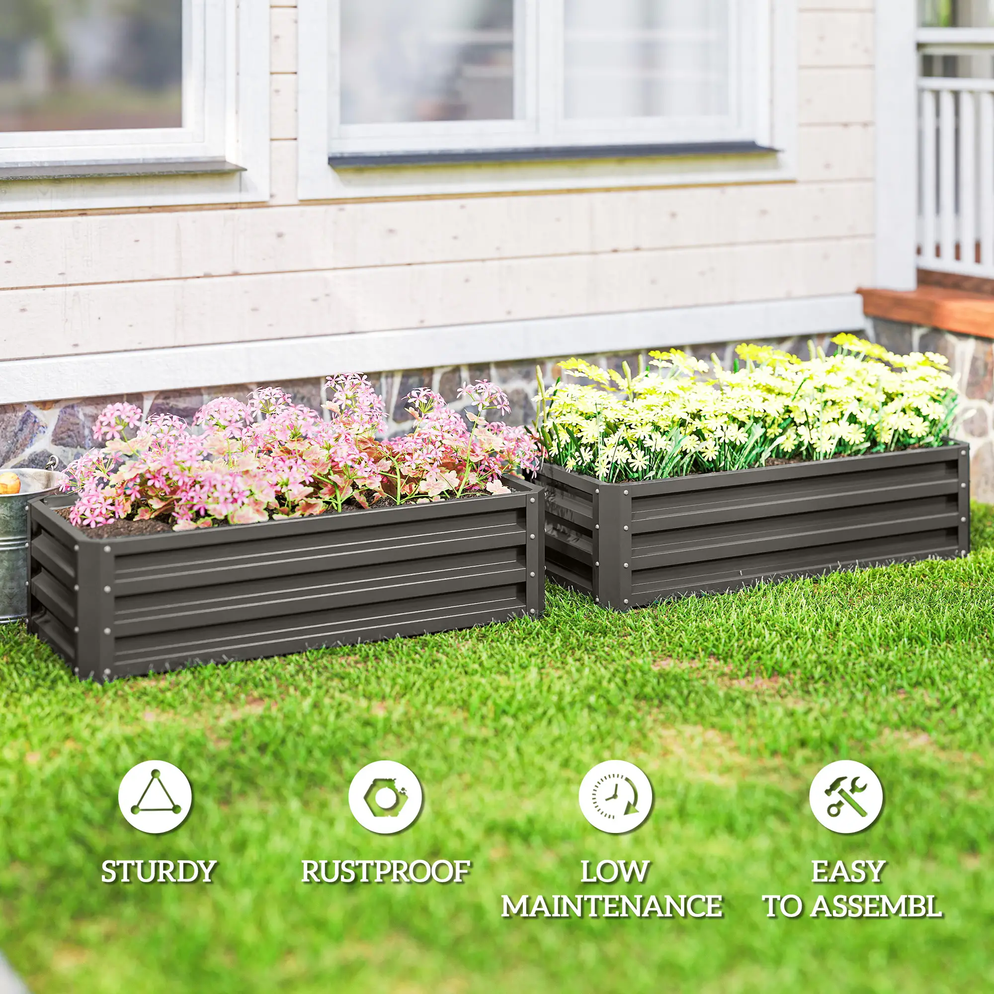Galvanized Raised Garden Beds, Outdoor Planter Box, Set of 2, Dark Grey - Image 7