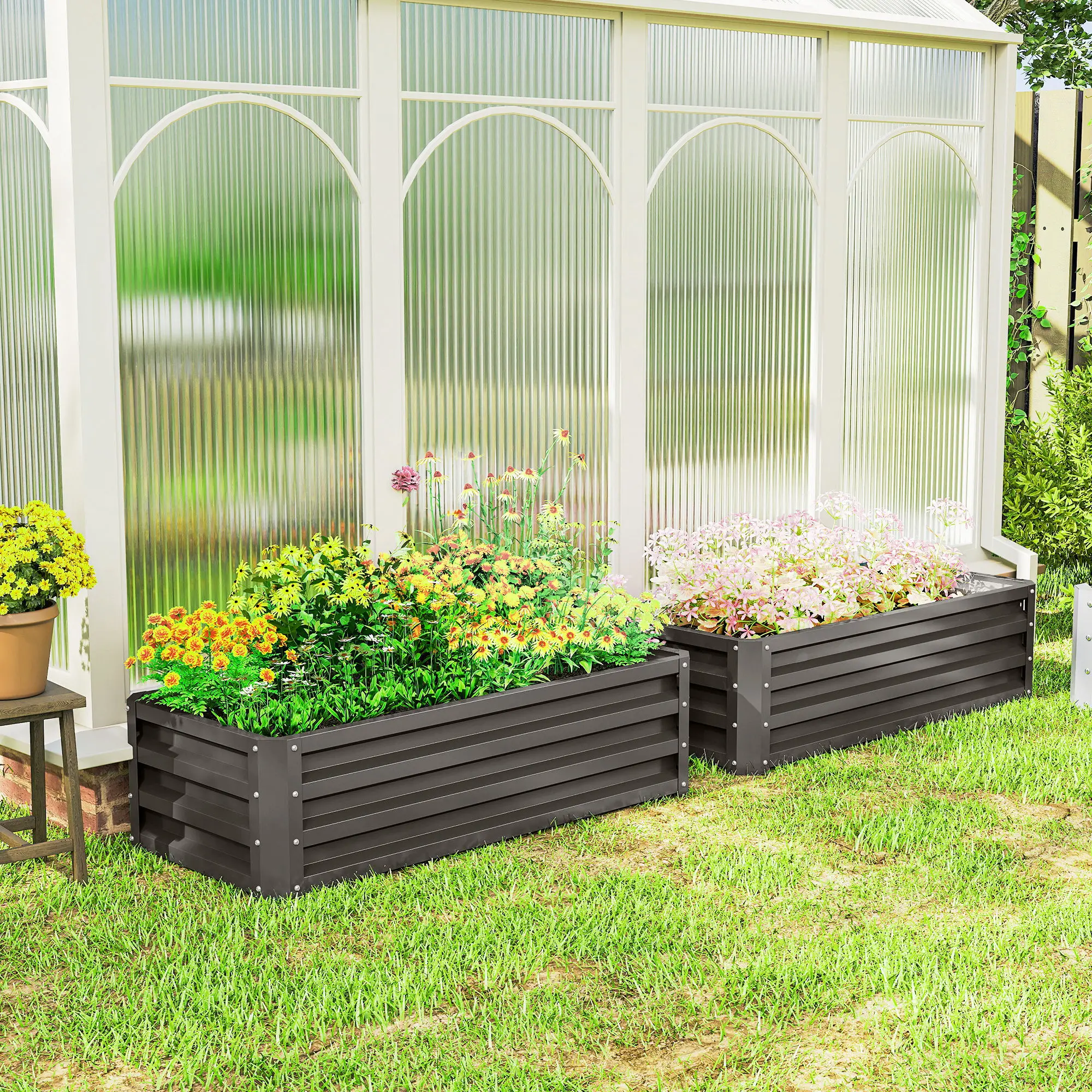 Galvanized Raised Garden Beds, Outdoor Planter Box, Set of 2, Dark Grey - Image 8