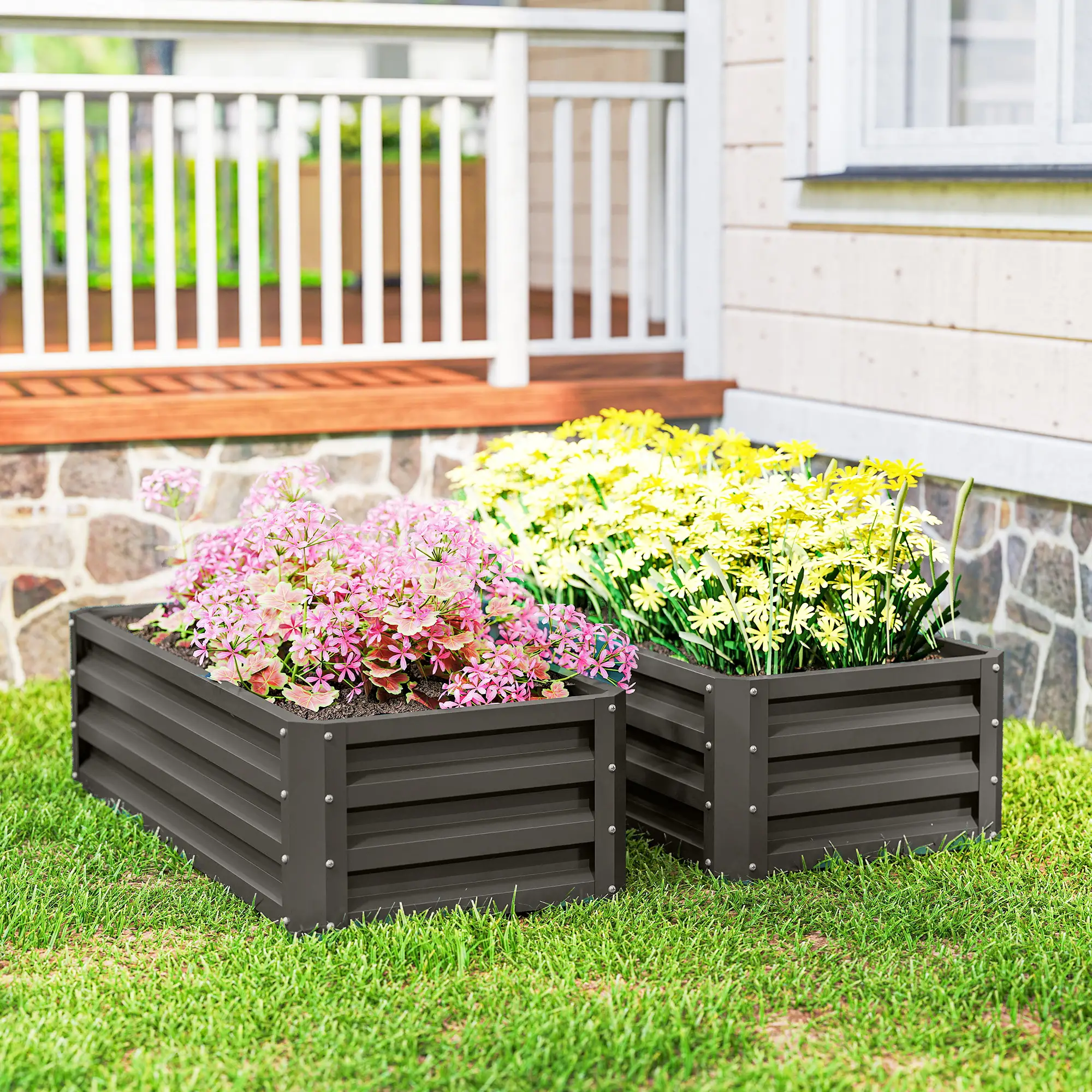 Galvanized Raised Garden Beds, Outdoor Planter Box, Set of 2, Dark Grey - Image 9