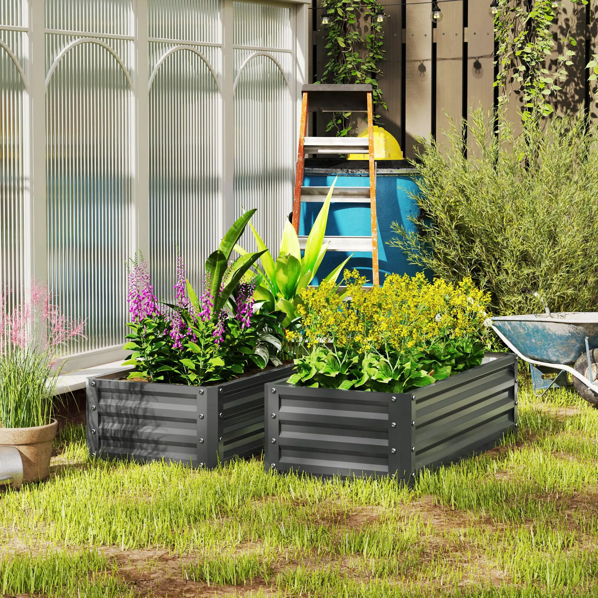 Galvanized Raised Garden Beds, Outdoor Planter Box, Set of 2, Light Grey - Image 2
