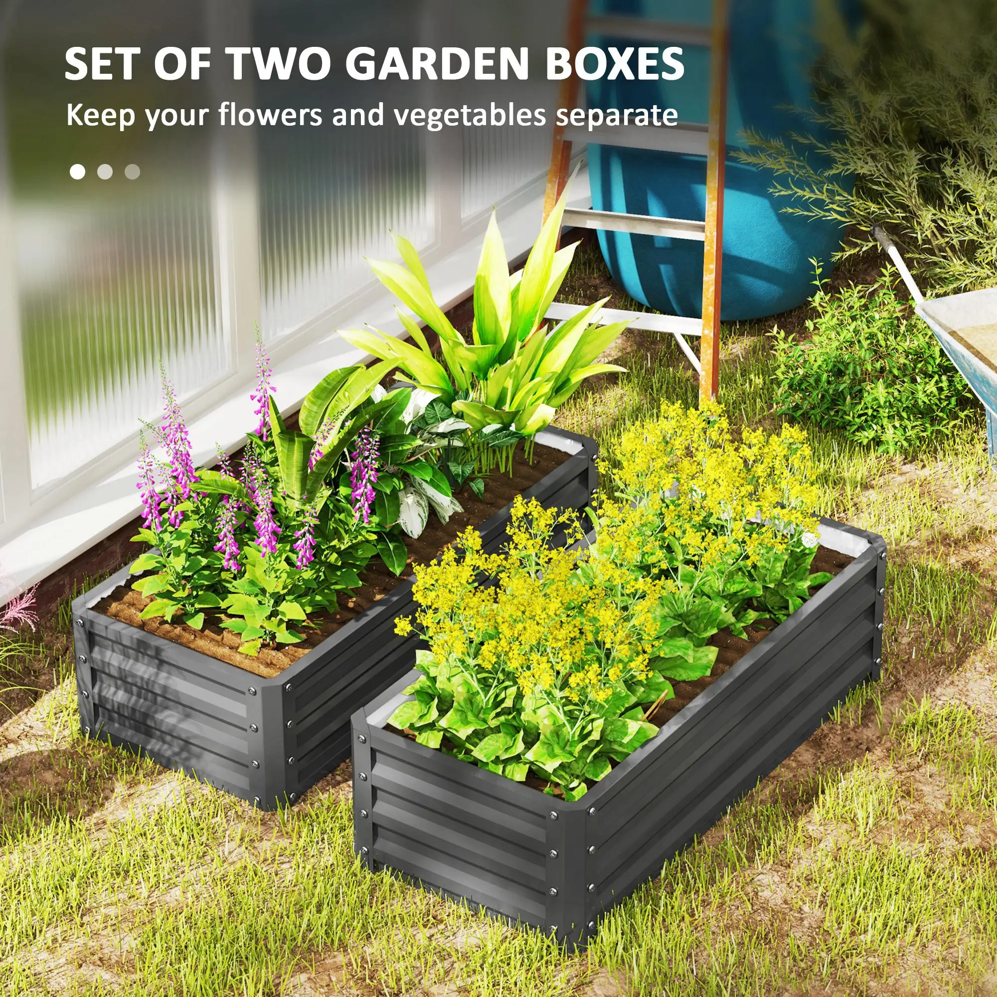 Galvanized Raised Garden Beds, Outdoor Planter Box, Set of 2, Light Grey - Image 4