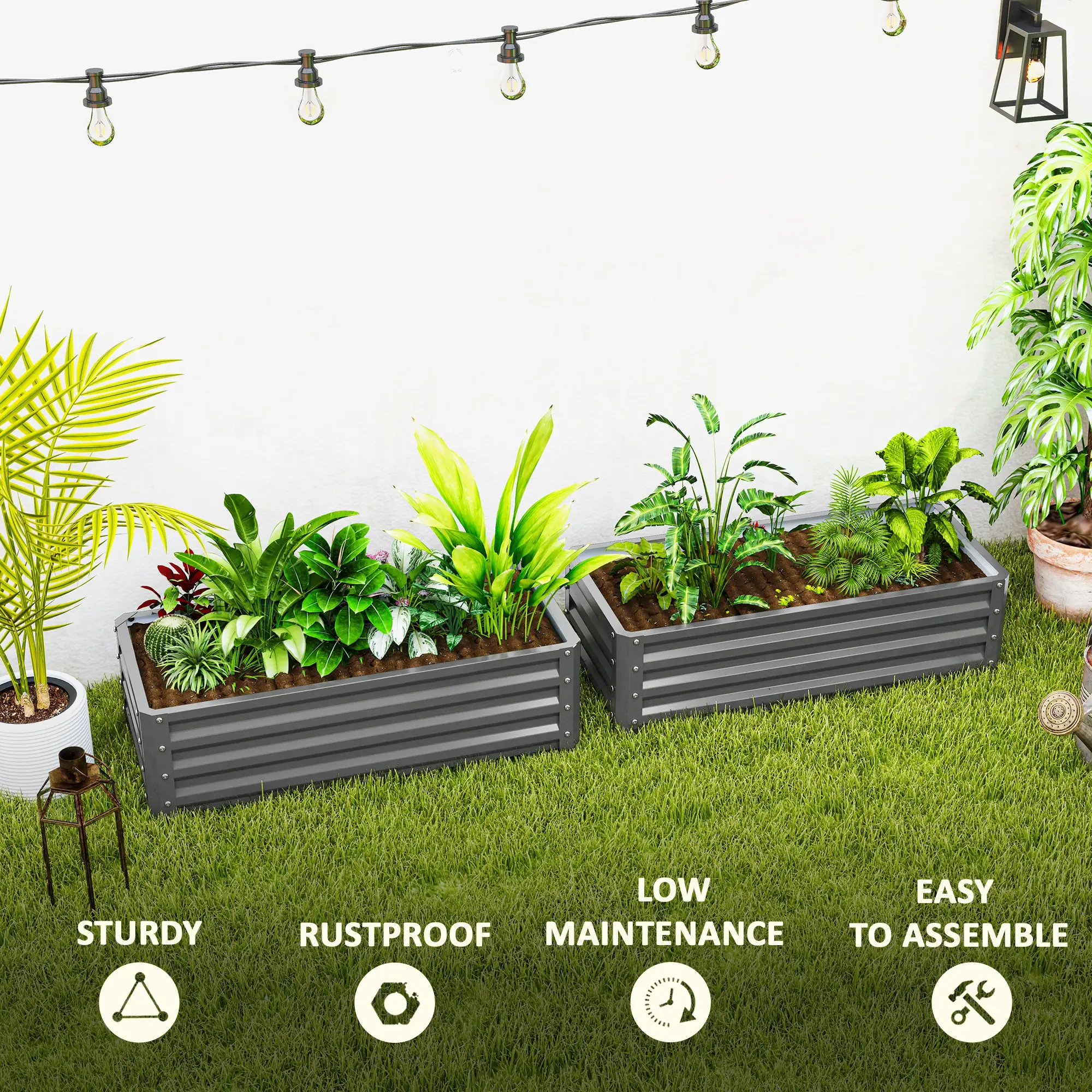 Galvanized Raised Garden Beds, Outdoor Planter Box, Set of 2, Light Grey - Image 7