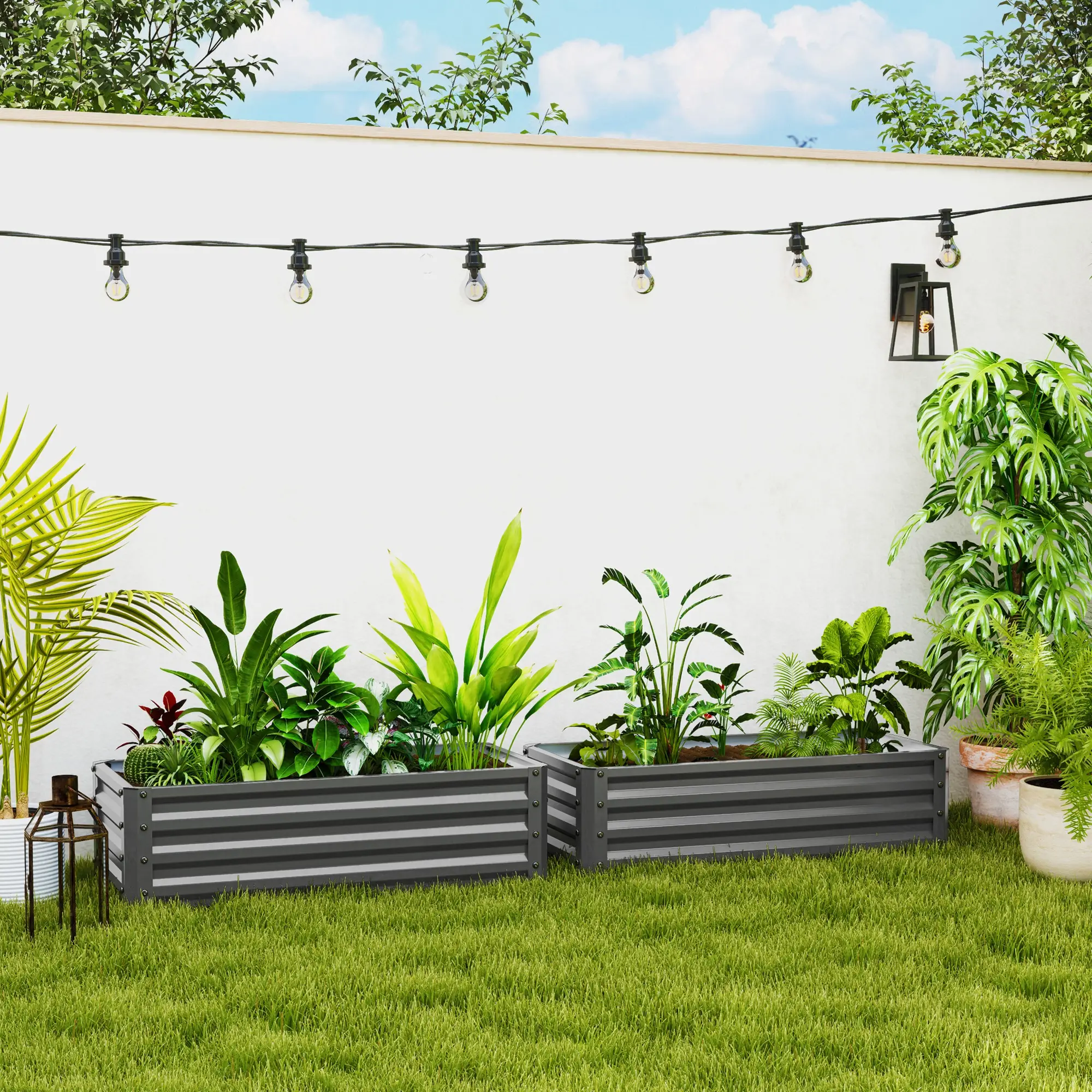 Galvanized Raised Garden Beds, Outdoor Planter Box, Set of 2, Light Grey - Image 8