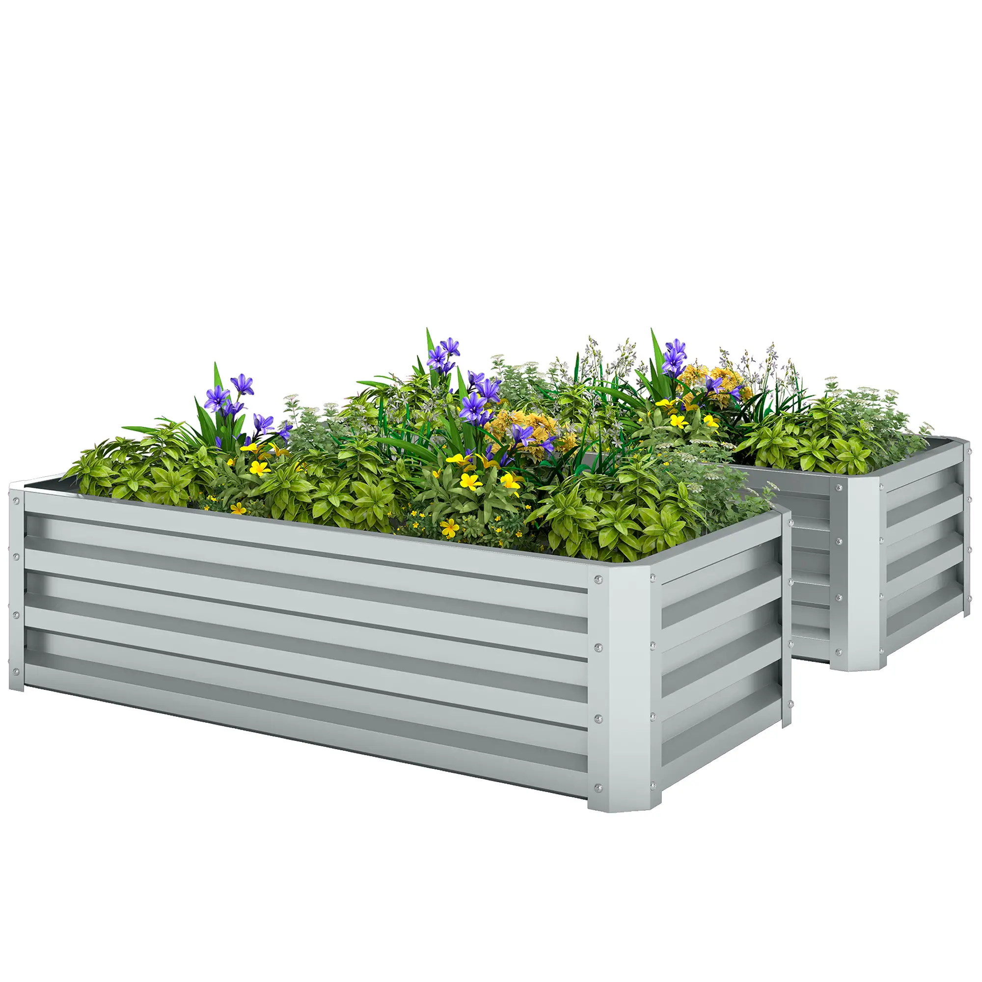 Galvanized Raised Garden Beds, Outdoor Planter Box, Set of 2, Silver