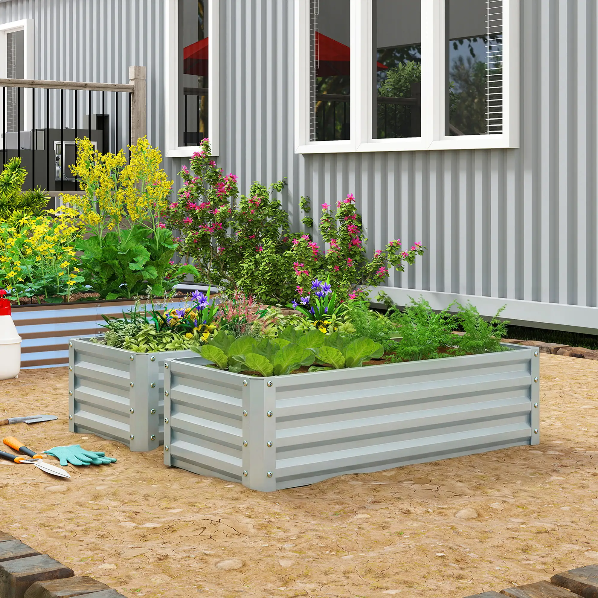 Galvanized Raised Garden Beds, Outdoor Planter Box, Set of 2, Silver - Image 10