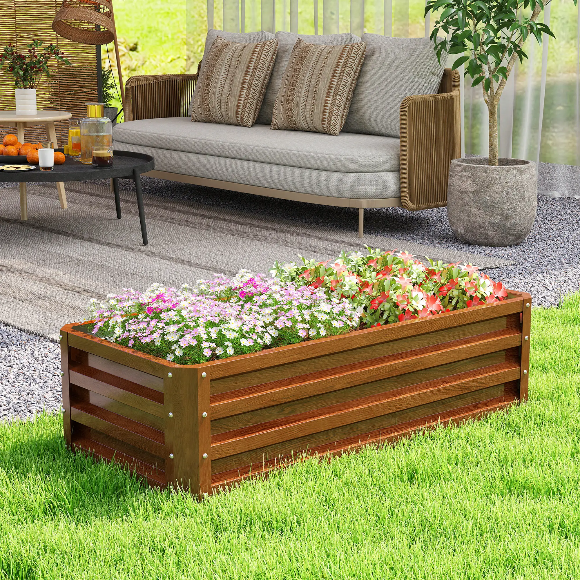 Galvanized Raised Garden Beds, Set of 2, Wood Effect, Brown - Image 10