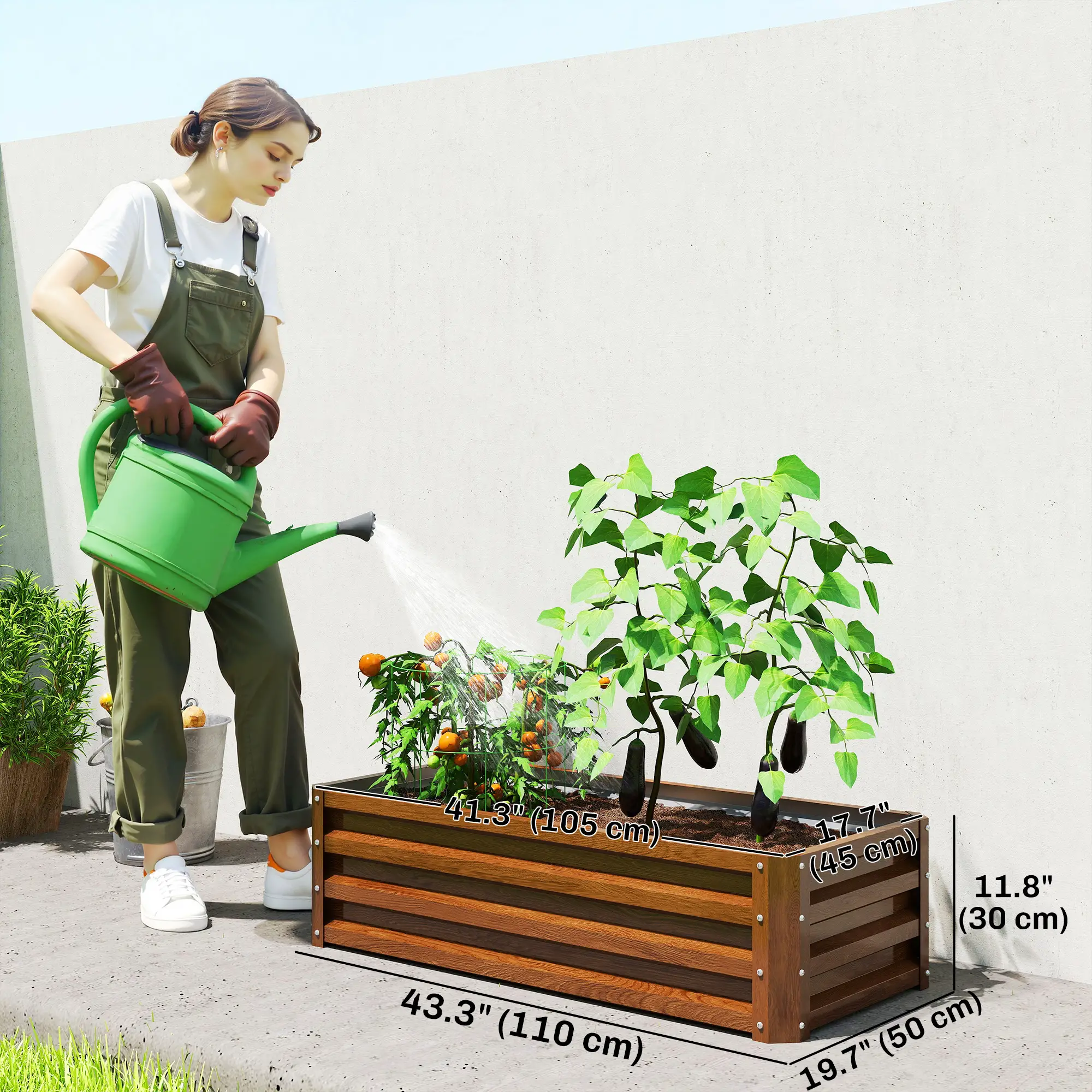 Galvanized Raised Garden Beds, Set of 2, Wood Effect, Brown - Image 3