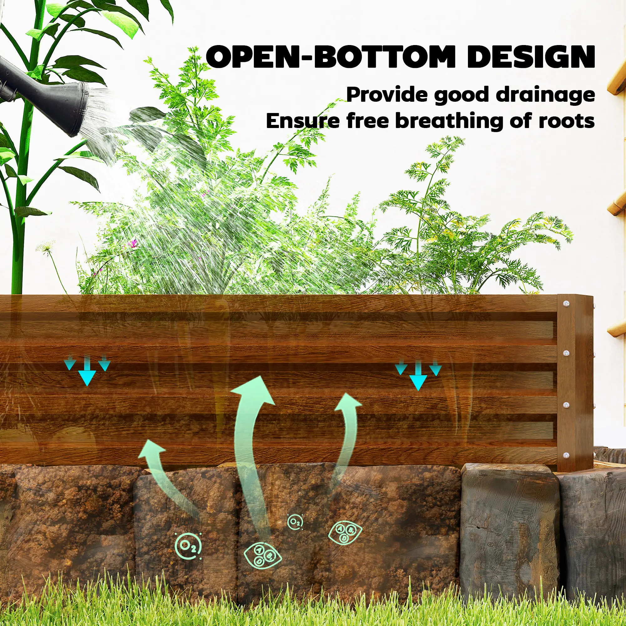 Galvanized Raised Garden Beds, Set of 2, Wood Effect, Brown - Image 5
