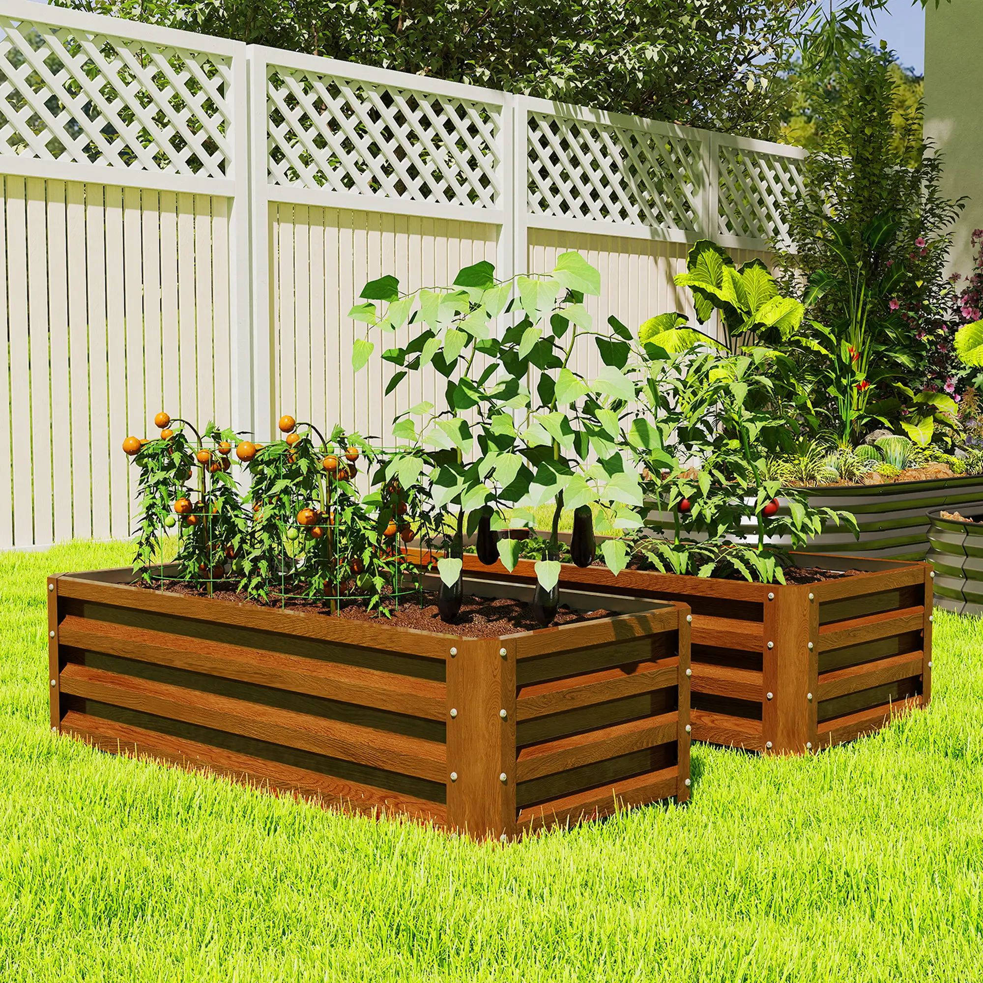 Galvanized Raised Garden Beds, Set of 2, Wood Effect, Brown - Image 8