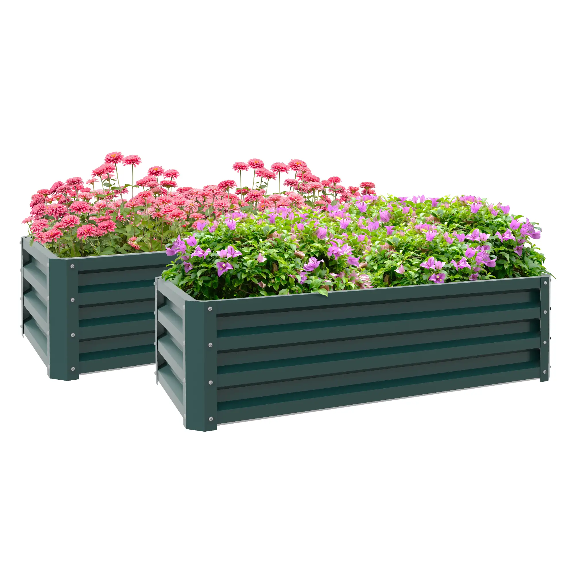 Galvanized Raised Garden Beds, Set of 2, Outdoor Planter Box, Green