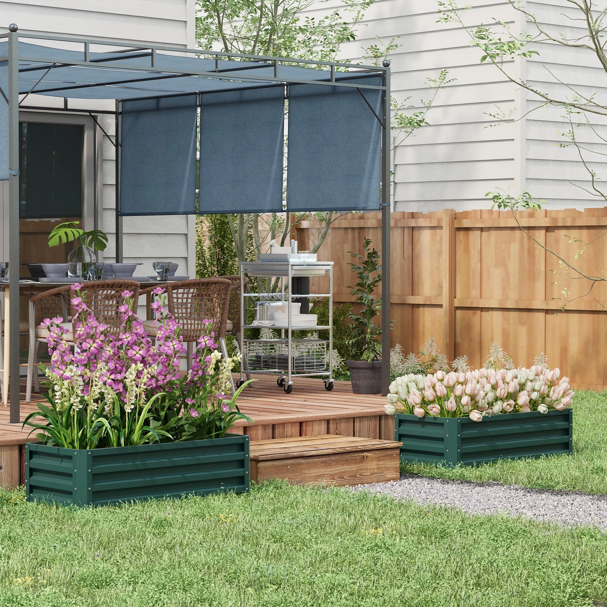 Galvanized Raised Garden Beds, Set of 2, Outdoor Planter Box, Green - Image 2
