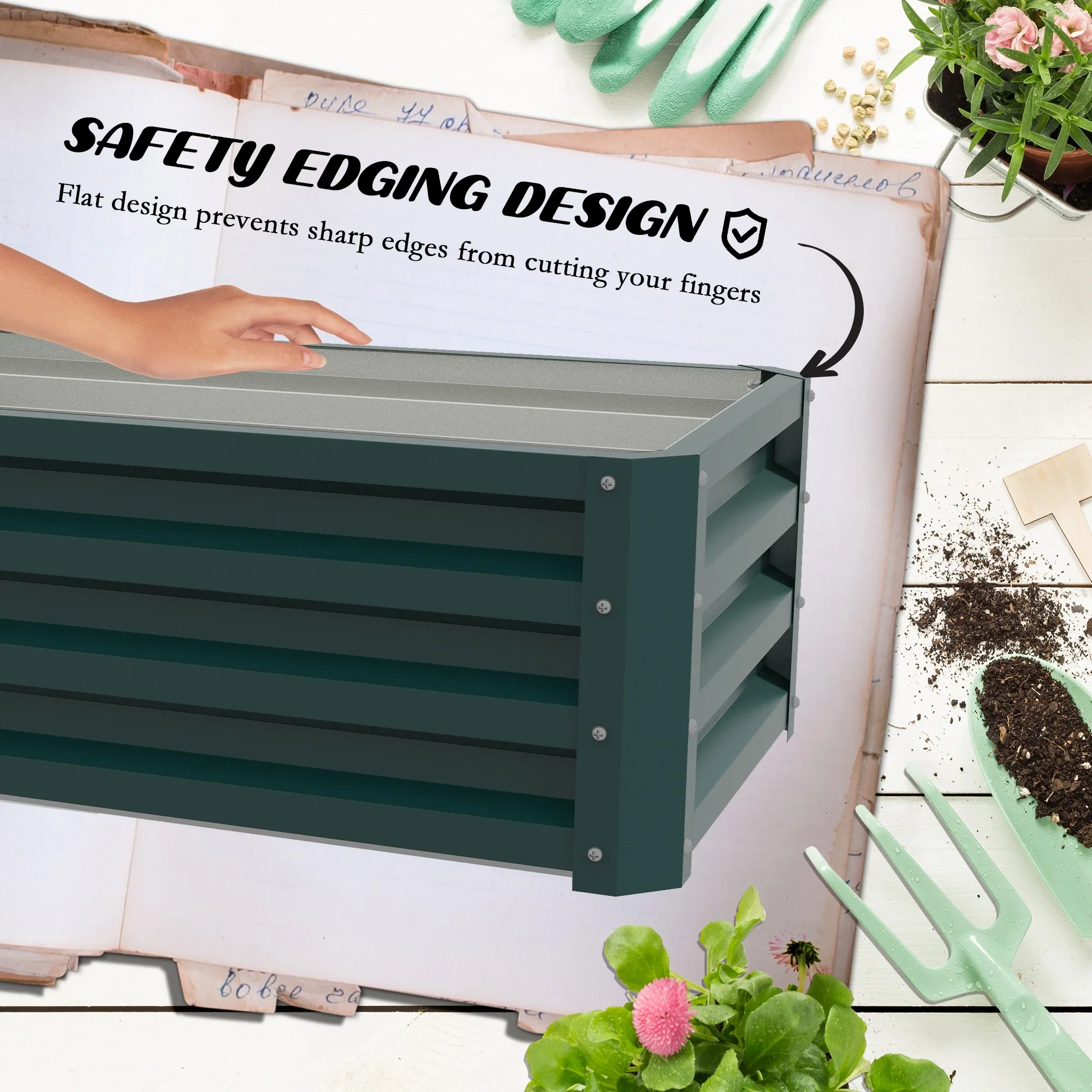 Galvanized Raised Garden Beds, Set of 2, Outdoor Planter Box, Green - Image 6