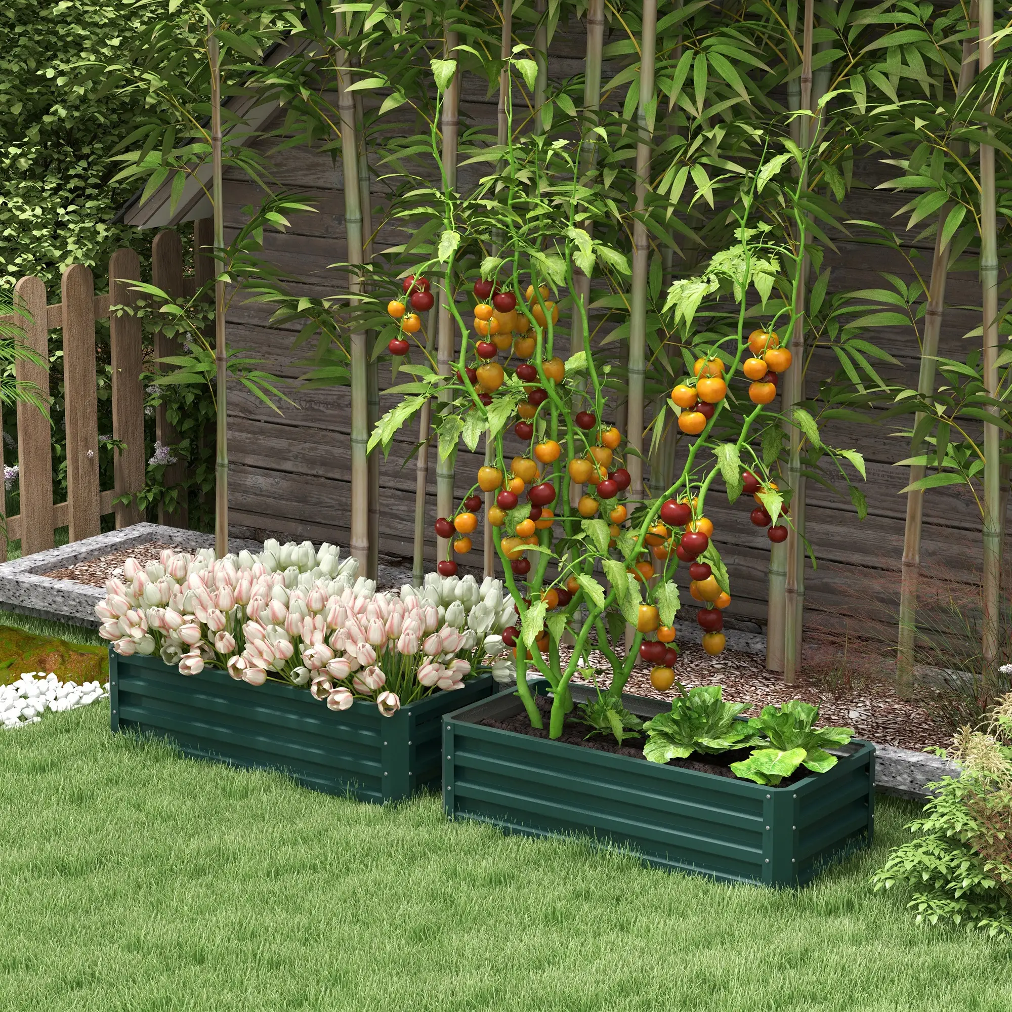 Galvanized Raised Garden Beds, Set of 2, Outdoor Planter Box, Green - Image 8