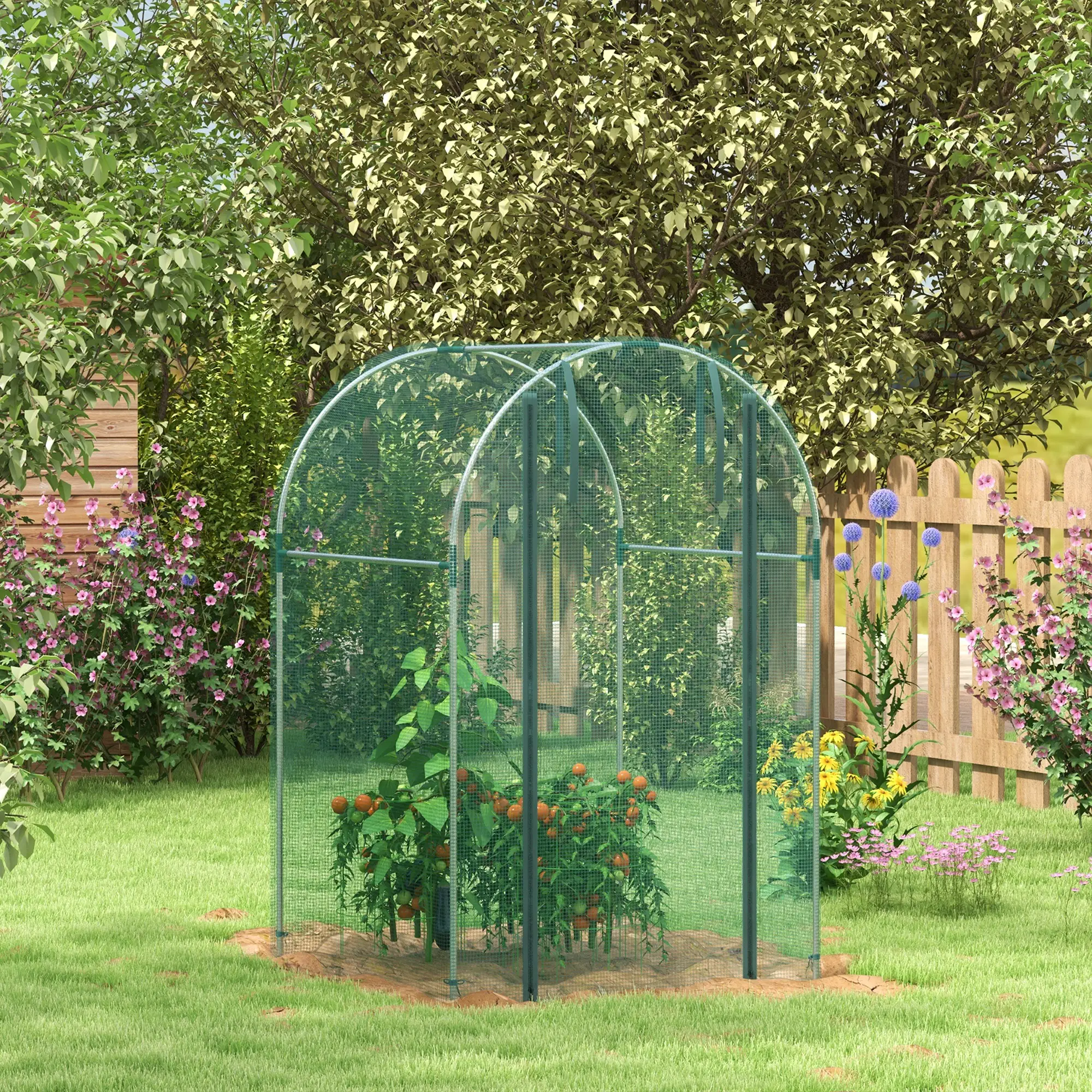 Galvanized Steel Crop Cage, Plant Protection Tent, Zippered Door, 4' x 4', Green - Image 2