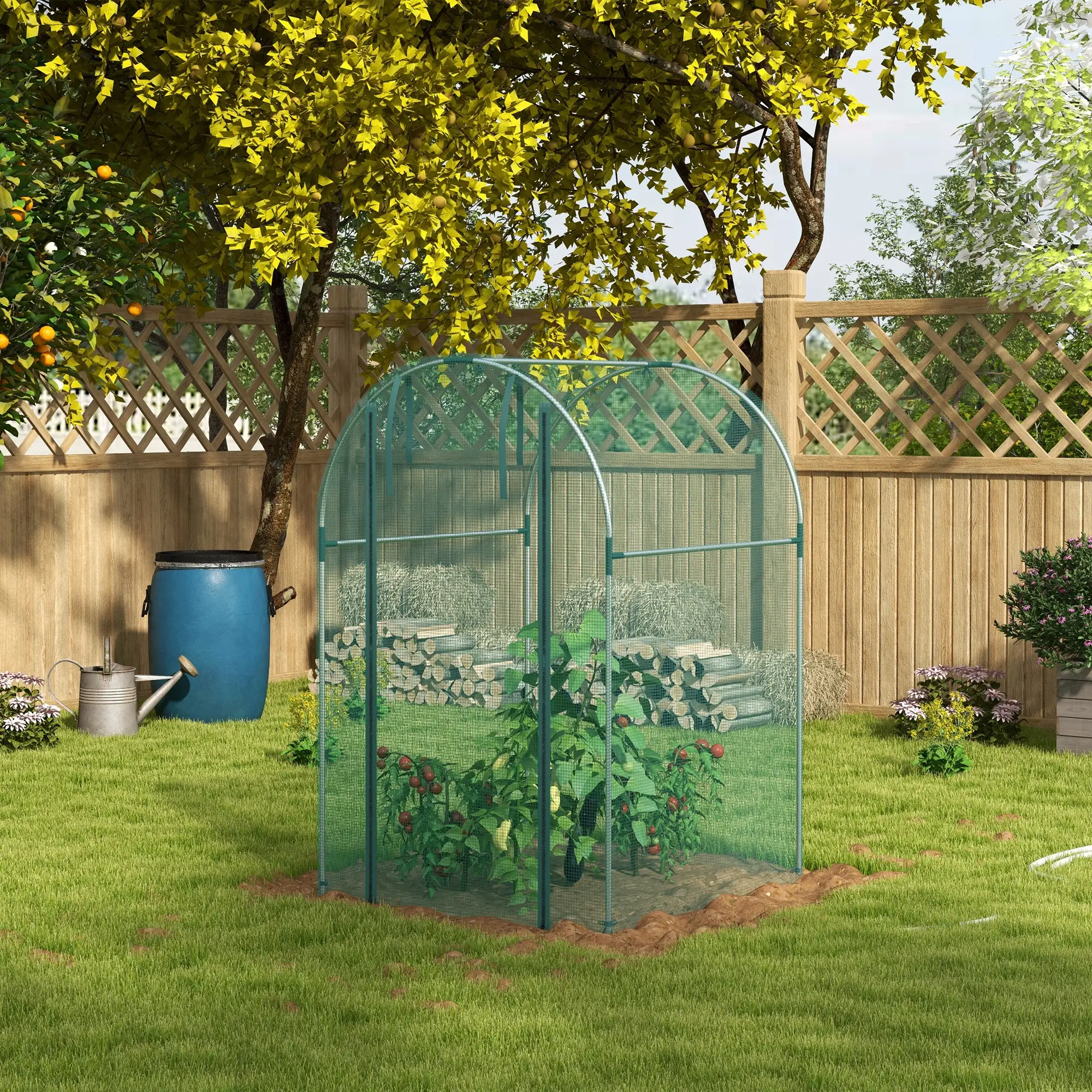 Galvanized Steel Crop Cage, Plant Protection Tent, Zippered Door, 4' x 4', Green - Image 8