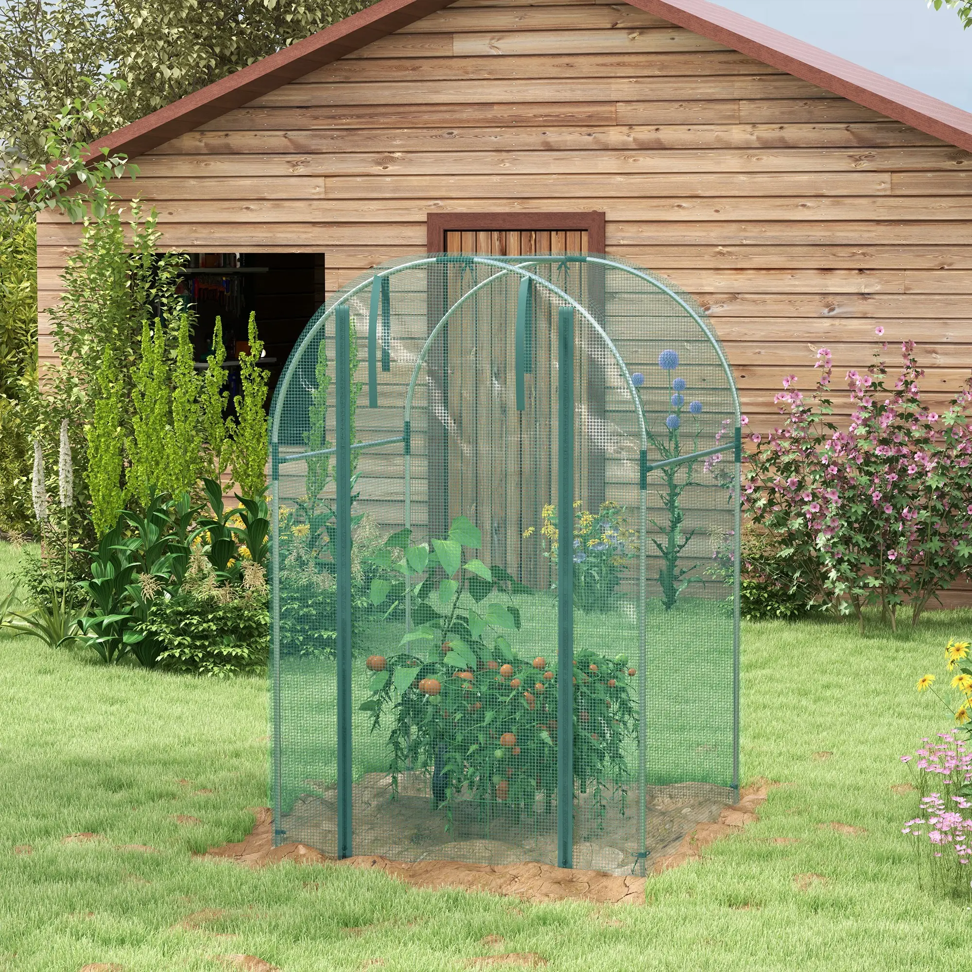 Galvanized Steel Crop Cage, Plant Protection Tent, Zippered Door, 4' x 4', Green - Image 9